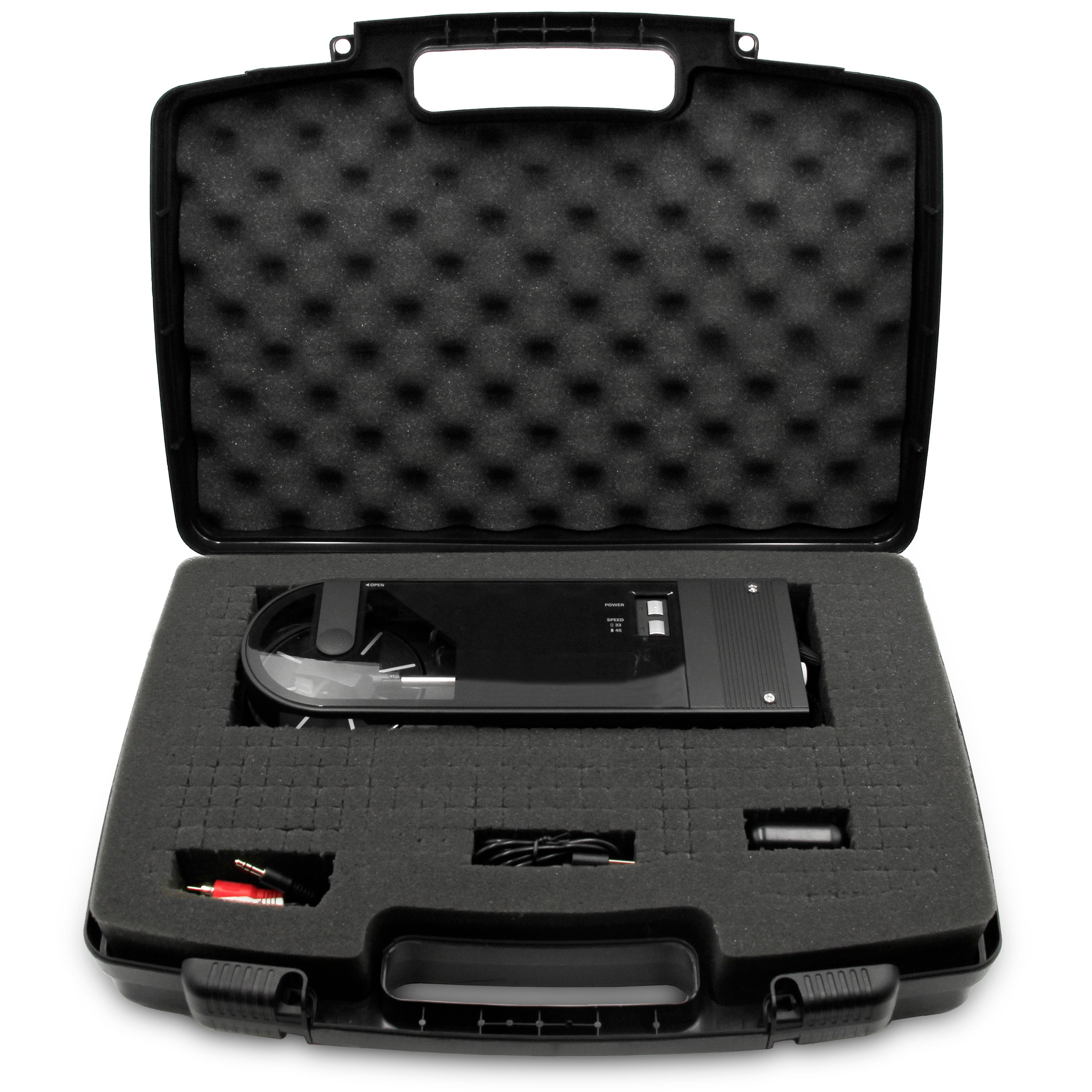 CASEMATIX Travel Case for Audio Technica AT-SB727 Portable Turntable - Customizable Foam Carrying Case with Handle - Perfect for Vinyl Record Player Storage & Travel Protection