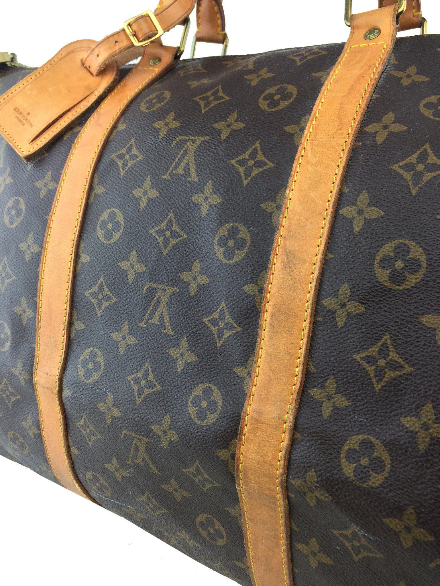 Louis Vuitton Vintage Monogram Keepall 55 Brown Travel Duffle Bag with Adjustable Shoulder Strap - Perfect for Weekend Getaways & Luxury Travel Accessories