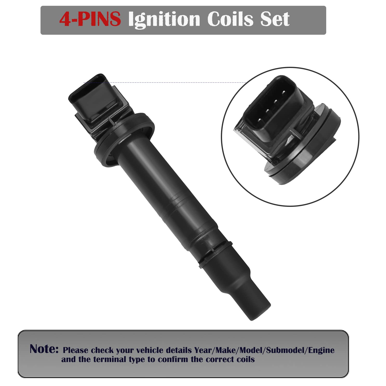 4-Piece Ignition Coil Pack & Iridium Spark Plugs Set for Toyota Camry Highlander RAV4 Matrix Solara Scion TC xB (2002-2009) - Compatible with 2.4L L4 Engine - Replaces UF333 - Perfect for Engine Performance & Fuel Efficiency Improvement