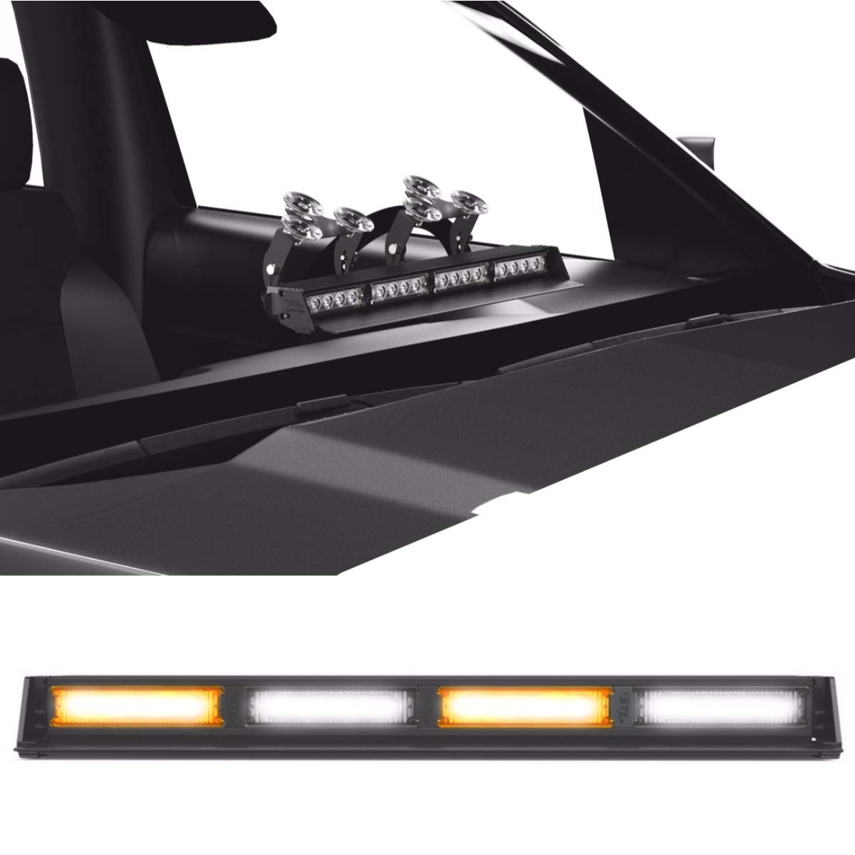 SpeedTech Lights Striker TIR 4-Head LED Strobe Light Bar - High Intensity Emergency Warning Lights for Vehicles with Cigarette Lighter Plug (Amber/Clear Alternating) - Perfect for Police Cars, Tow Trucks & Construction Vehicles