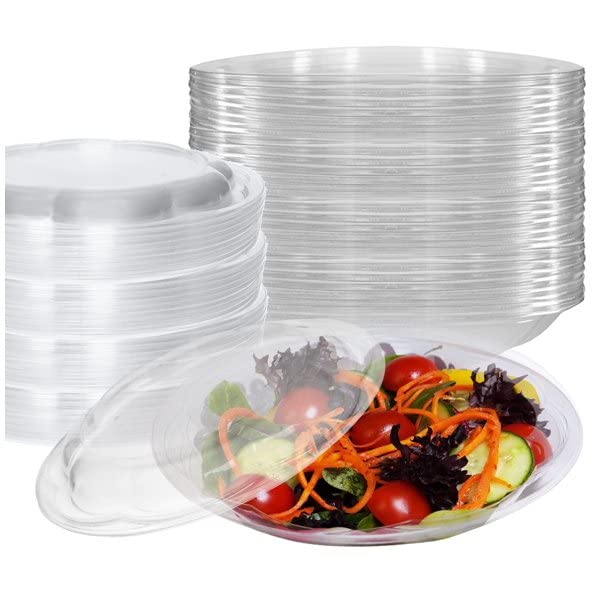 Bulk Clear Plastic Salad Containers with Lids - 50 Pack 64oz Disposable Airtight Food Storage Bowls for Meal Prep, Freshness Preservation | Perfect for Picnics, Office Lunches & Party Serving