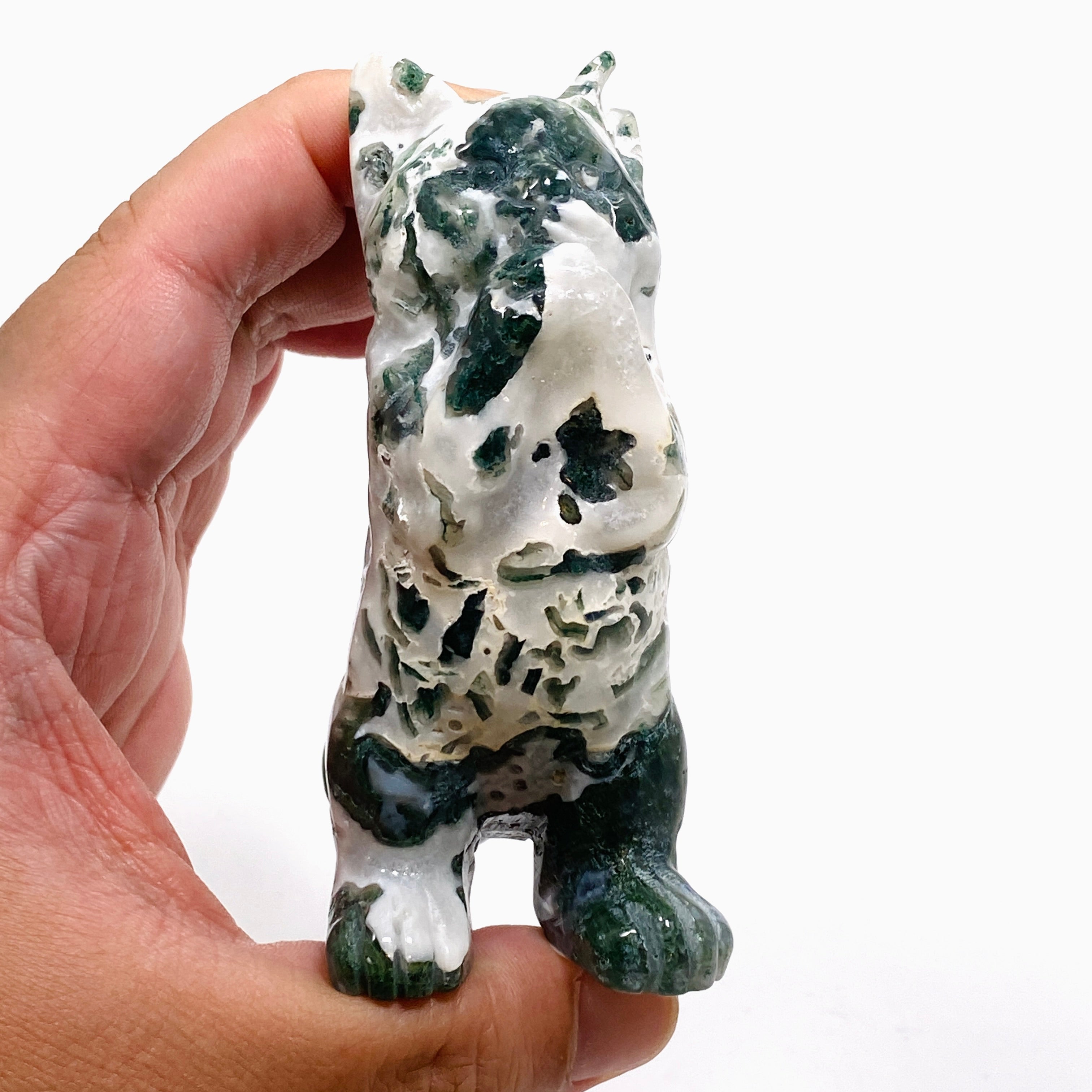 Natural Moss Agate Cat Carving Handmade Figurine - MAC 04 - Spiritual Healing Stone for Home Decor, Meditation & Gifts