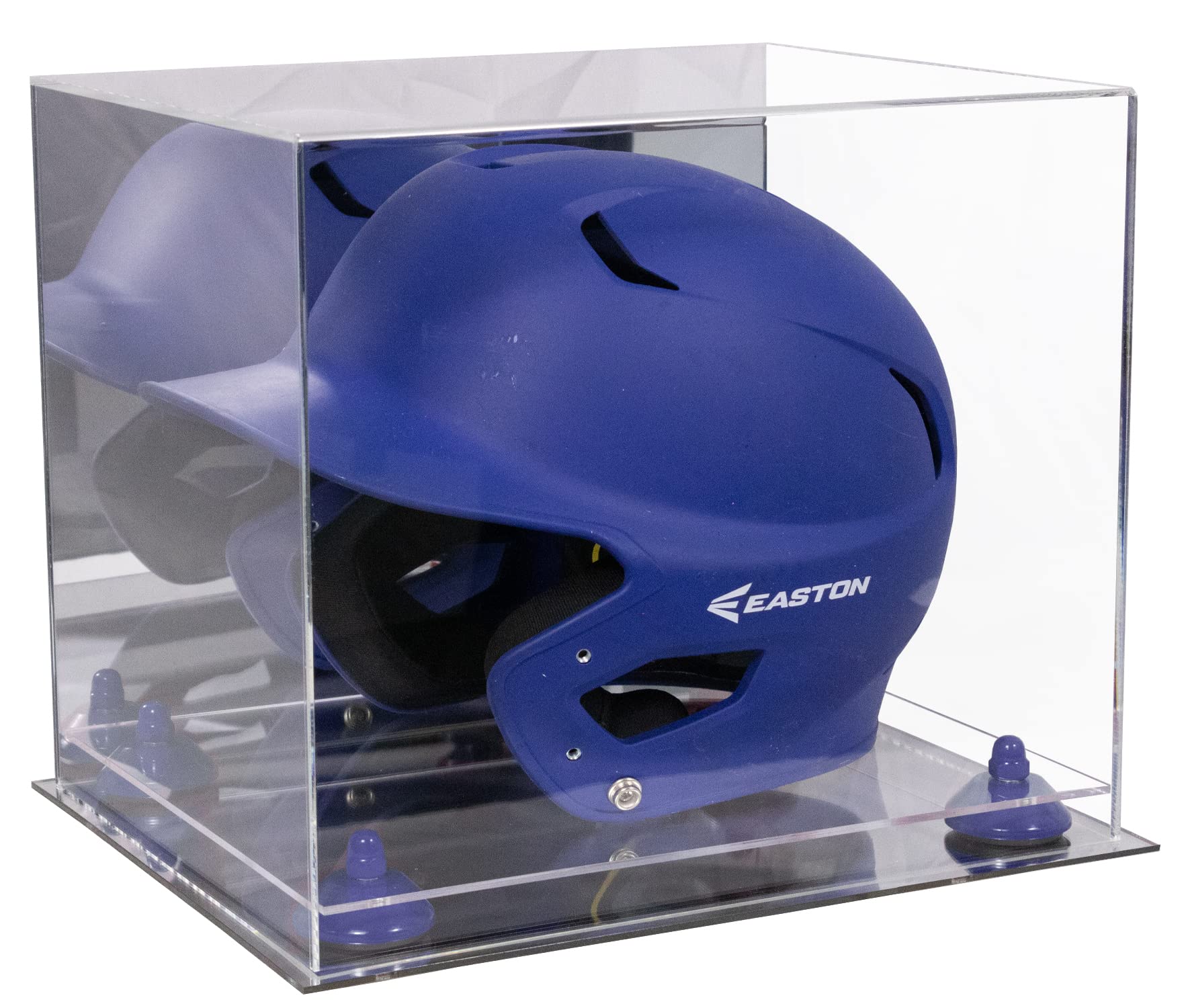 Acrylic Baseball Batting Helmet Display Case with Mirror - Dark Blue Risers & Mirror Base (V22/A012) - Perfect for Showcasing Sports Memorabilia in Home or Office