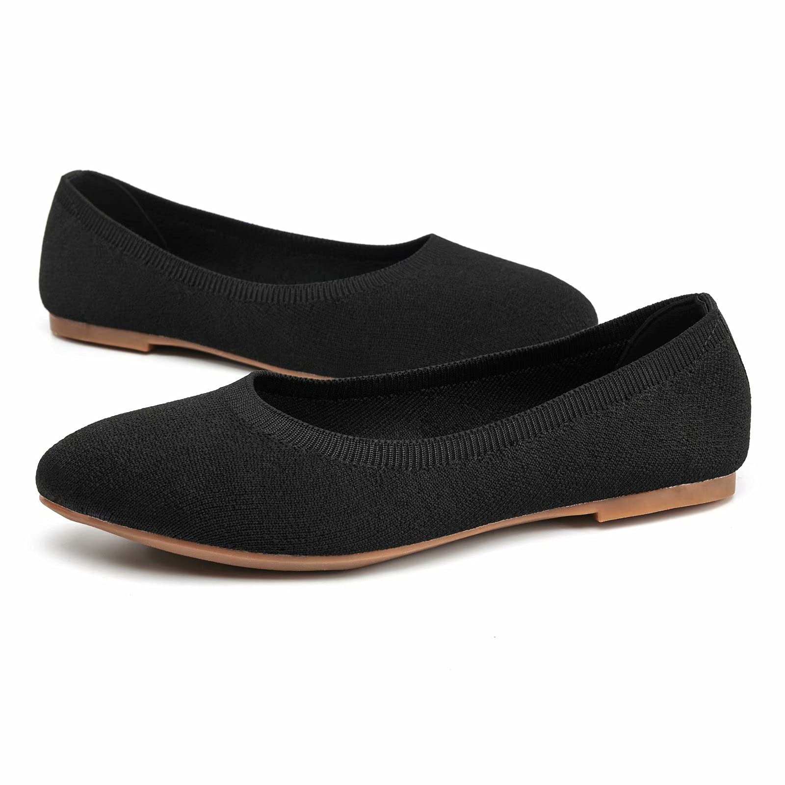 Konhill Women's Classic Ballet Flats - Pointed Toe Soft Knit Slip-On Dress Shoes for Work, Office & Casual Wear | Comfortable & Stylish Women's Loafers