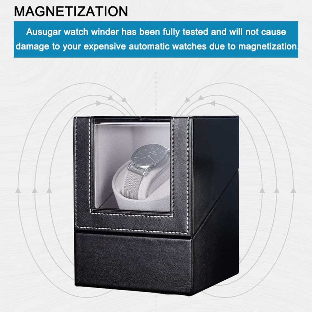 Premium Single Automatic Watch Winder - Ultra Quiet Japanese Motor with Elegant Wood Shell & Black Leather/Carbon Fiber - Perfect for Watch Collectors & Luxury Timepiece Storage at Home/Office