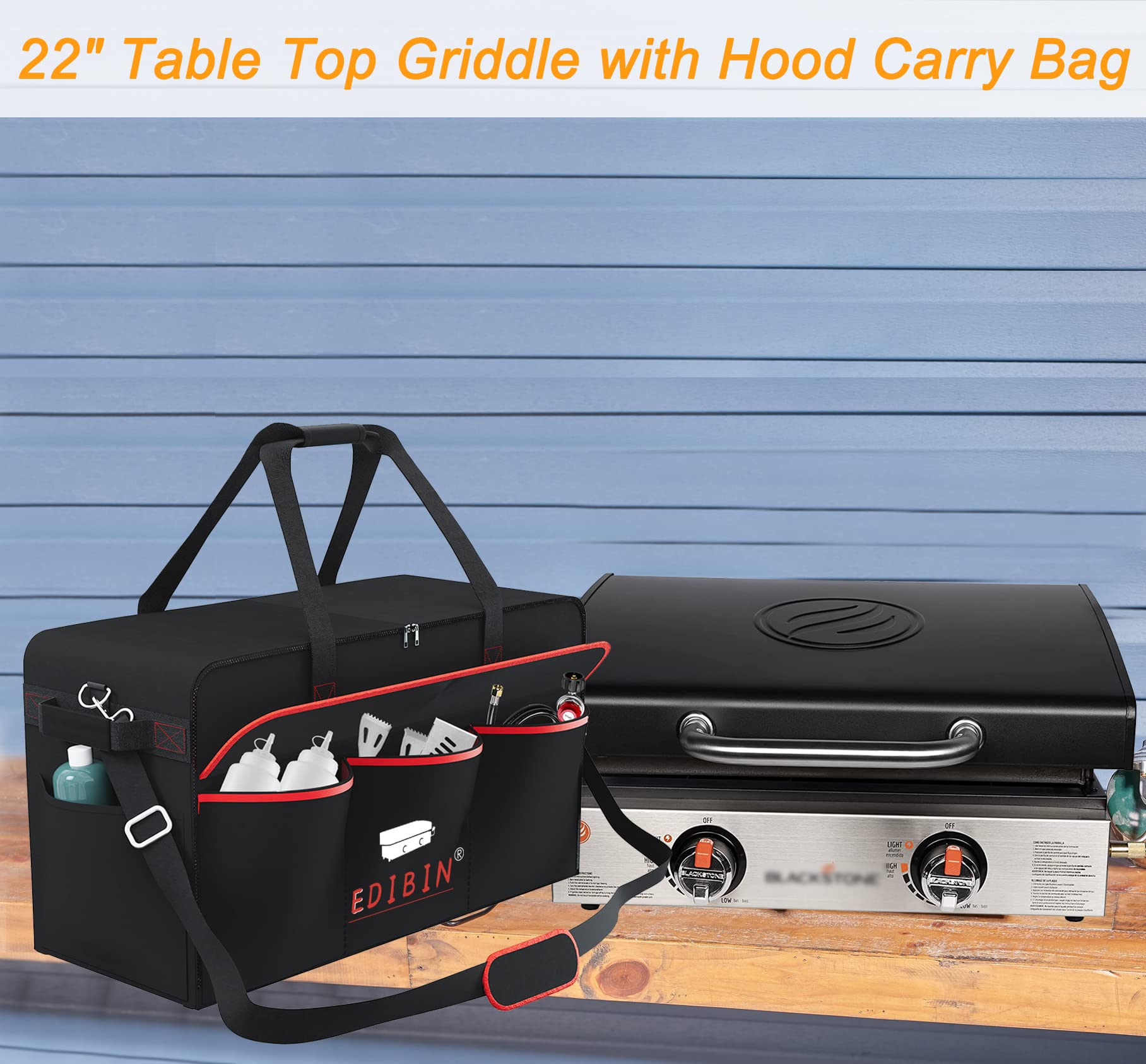 Blackstone 1813 22-Inch Griddle Carry Bag - Heavy Duty 600D Polyester Protective Cover for Tabletop Griddle with Hood Lid - Perfect for Camping, Tailgating & Outdoor Cooking