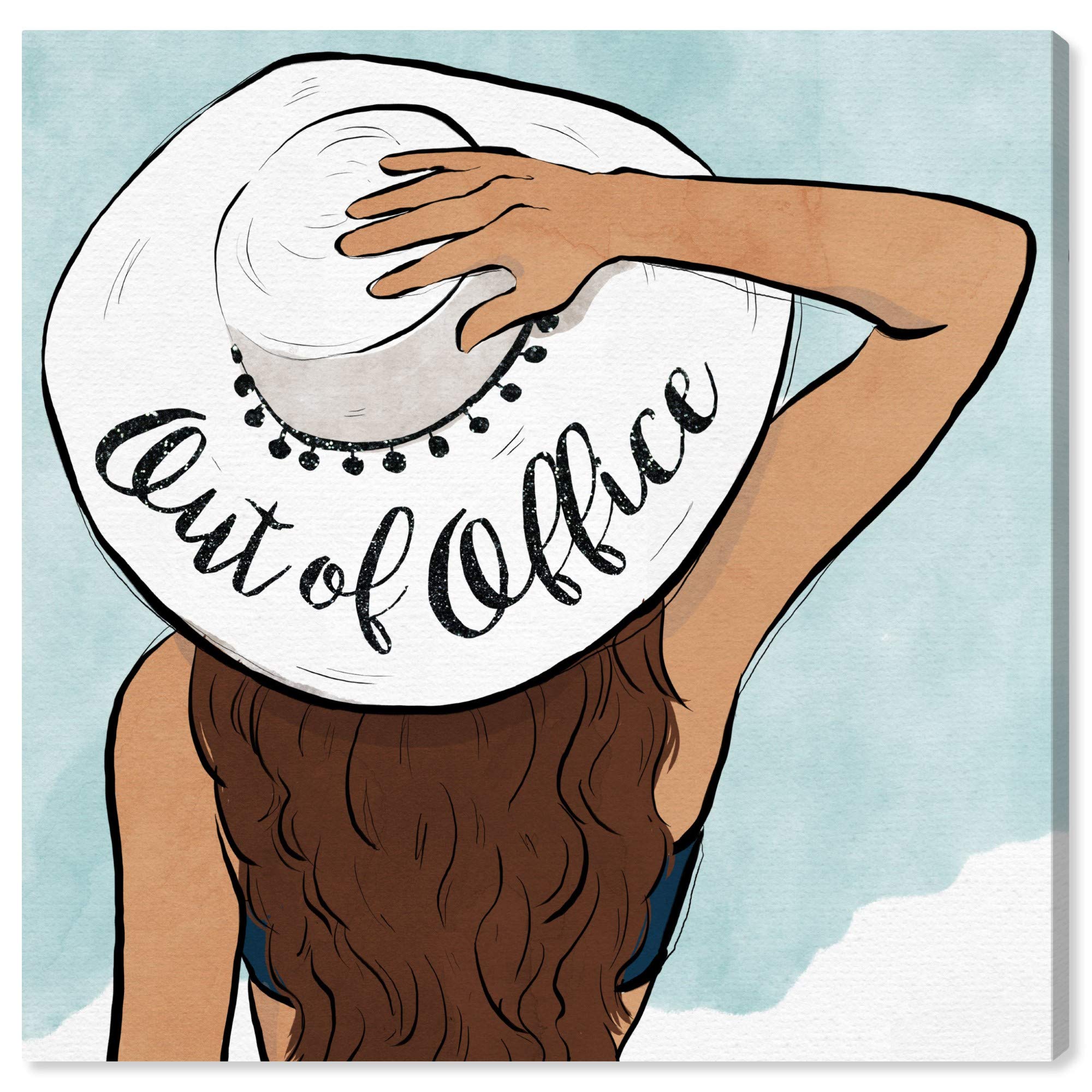 Oliver Gal Artist Co. 'Out of Office Sun Hat' Fashion Wall Art Canvas Print - 24x24 Inch Home Decor in White & Brown - Perfect for Living Room, Bedroom & Office Wall Decor