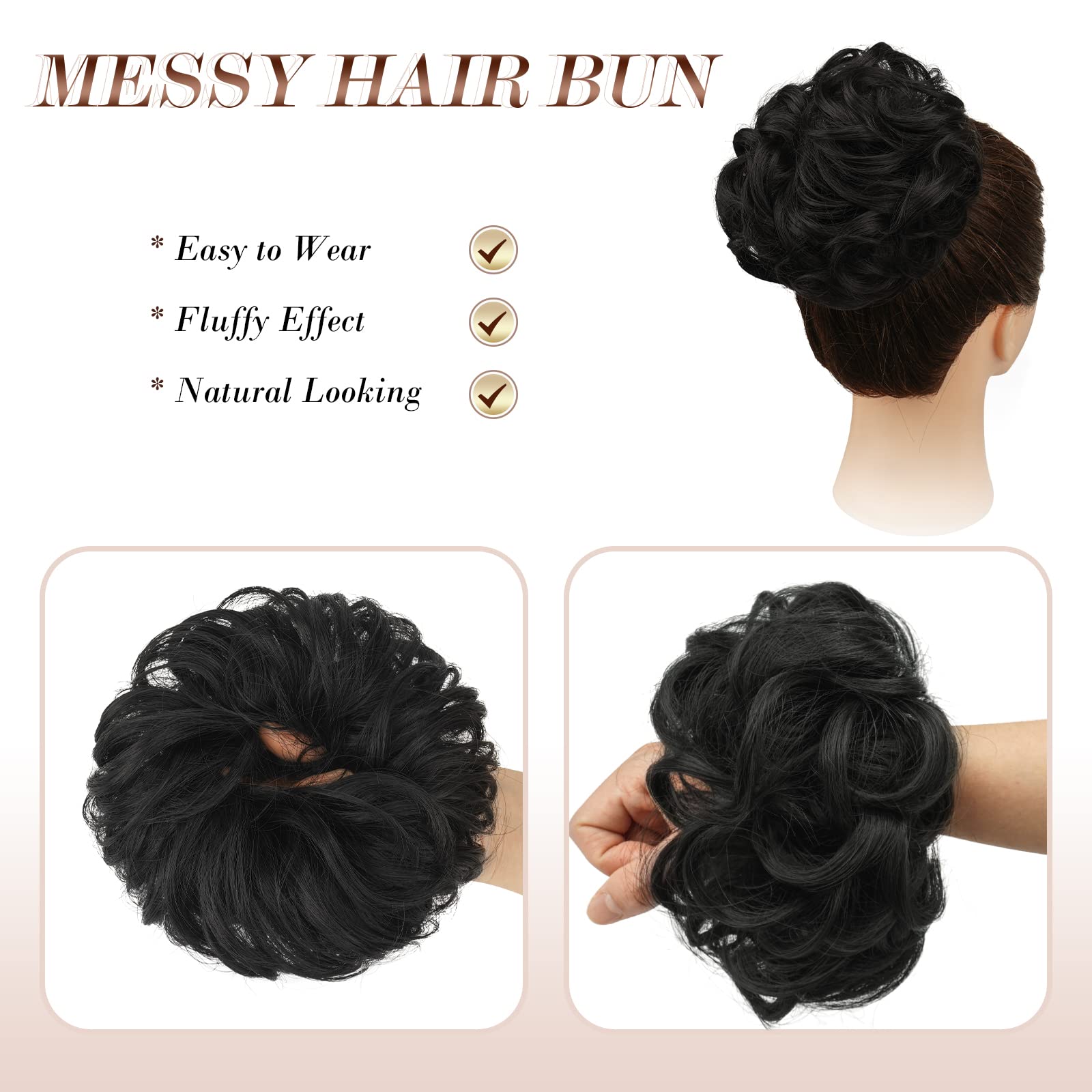 Large Curly Hair Bun Scrunchie Extension - Perfect for Ponytails, Updos & Everyday Hairstyles