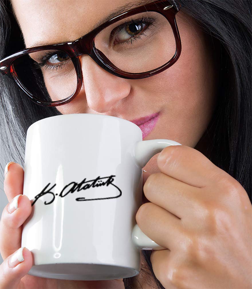 Funny Ceramic Coffee Mug with Ataturk Signature - 11oz White Tea Cup for Office, Home & Gifts - Durable & Dishwasher Safe