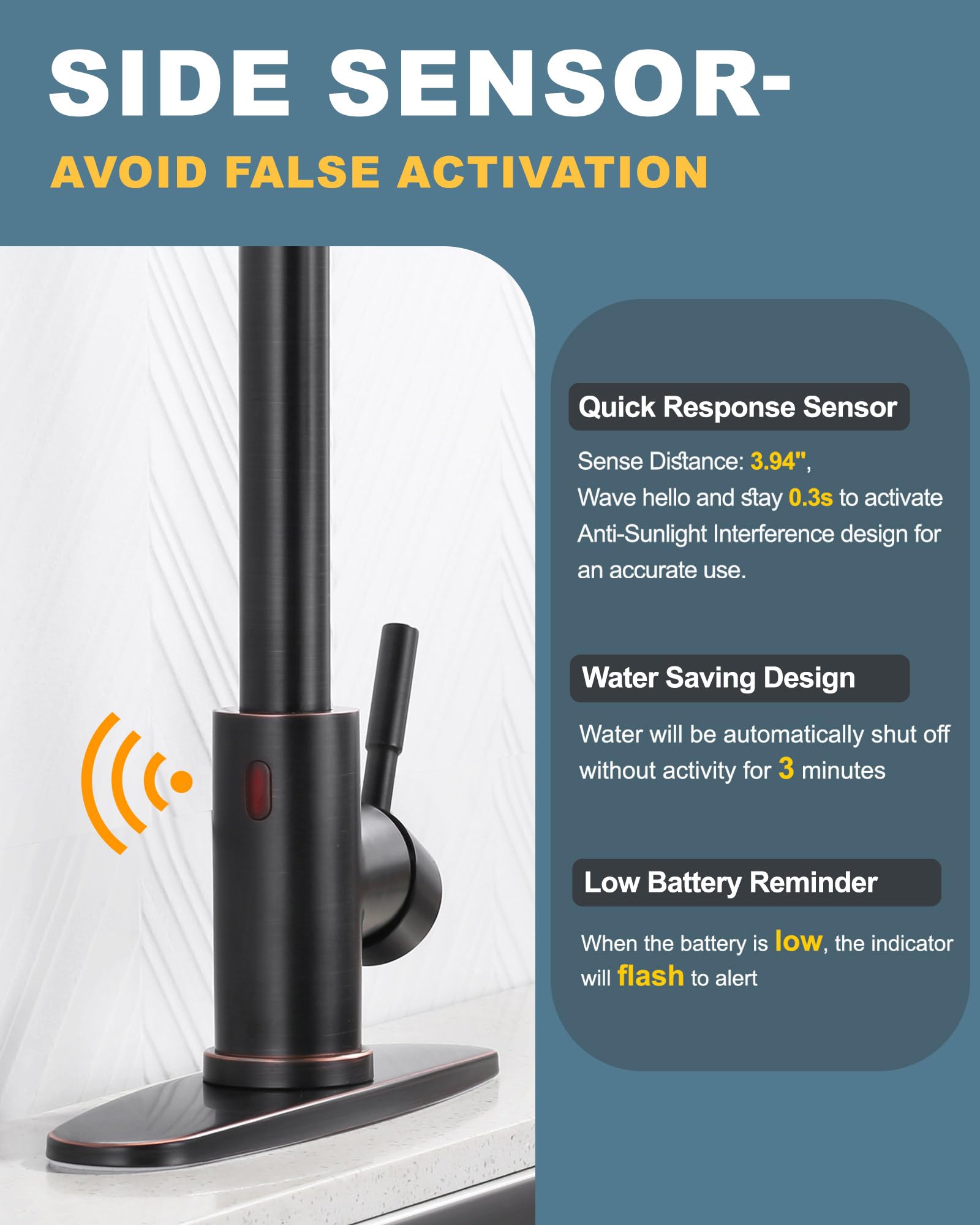 WOWOW Smart Motion Sensor Touchless Kitchen Faucet - Stainless Steel Automatic Hands-Free Faucet with Pull Down Sprayer, Oil Rubbed Bronze Finish for 1 or 3 Hole Sink Installation | Perfect for Busy Home Cooks & Commercial Kitchens