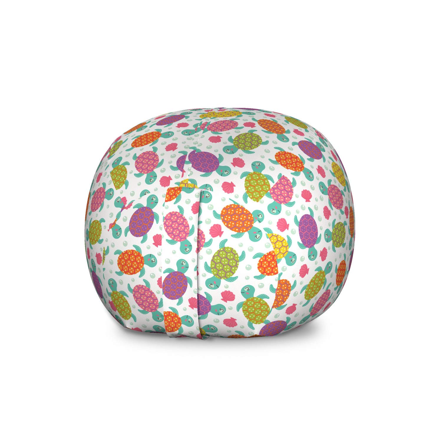 Lunarable Large Washable Aquarium Toy Storage Bag Chair - Colorful Turtles with Shells on Oysters & Pearl Background - Stuffed Animal Organizer for Kids Room, Playroom, Nursery | Multicolor