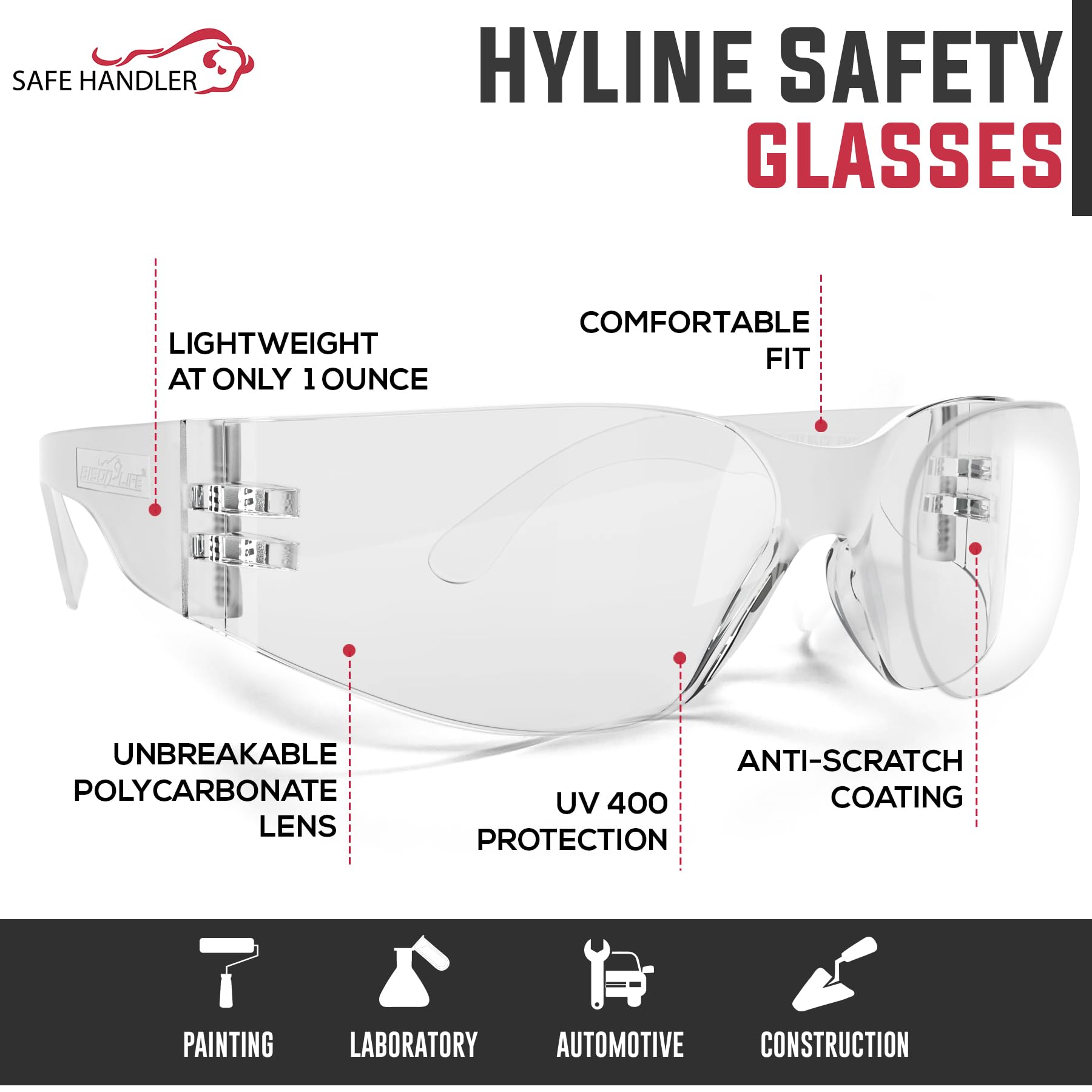 Hyline Anti-Fog Color Safety Glasses - Impact Resistant Polycarbonate Lens with Anti-Scratch Coating - Perfect for Construction, Lab Work & Outdoor Activities