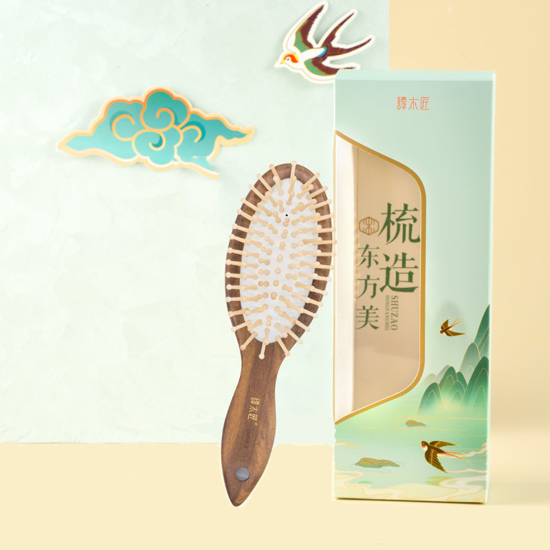 Premium Teak Wood Hair Brush for Smooth & Shiny Hair - Natural Wooden Hairbrush for Detangling & Styling - Perfect for Daily Hair Care & Salon Use