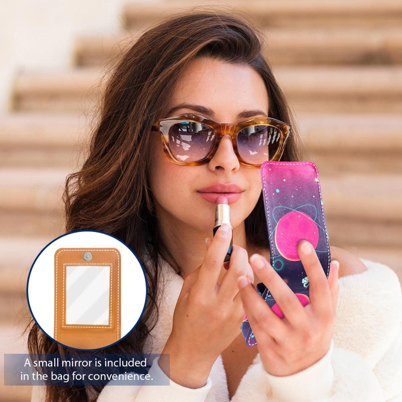 Pink Portable Lipstick Organizer with Mirror - Mini Makeup Bag Holds 3 Lipsticks for Women | Perfect for Travel, Purse & On-the-Go Touch-Ups