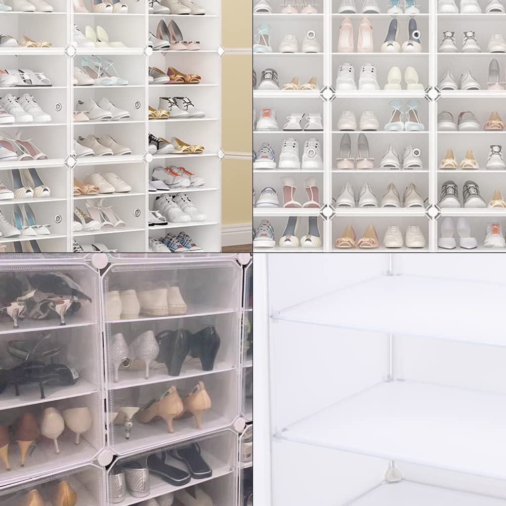 DNYSYSJ 12-Tier Stackable Shoe Rack Organizer - Clear Plastic Modular Shoe Storage Cabinet for 96 Pairs | Expandable Shoe Boxes for Heels, Boots & Slippers | Perfect for Closet, Bedroom & Entryway Organization