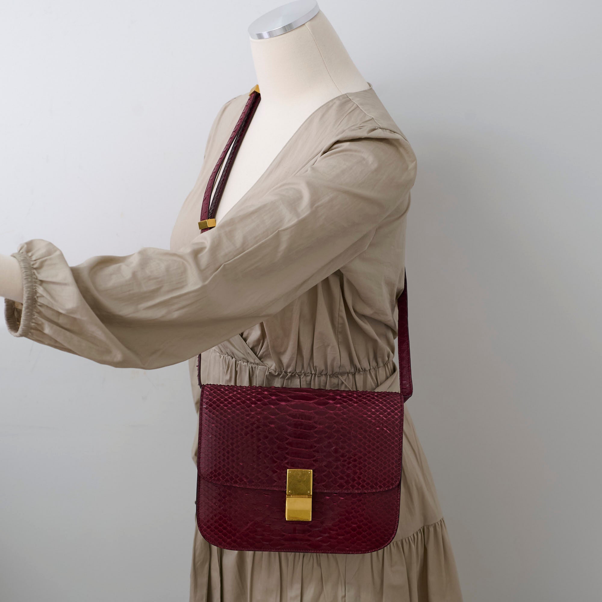Celine Python Medium Classic Box Bag in Burgundy - Luxury Crossbody Purse for Women, Perfect for Work, Evening & Special Occasions