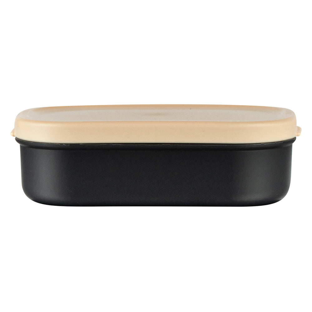 Bento Tek 3 oz Black Buddha Box Snack & Sauce Container with Beige Lid - 3.75