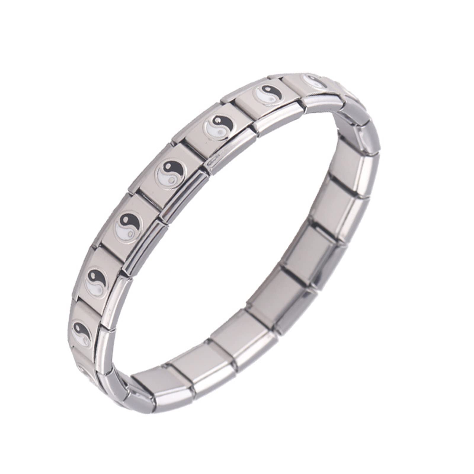 MayDONG Cross Heart Tai Chi Bracelet - Stainless Steel Elastic Bangle, Simple Stretch Chain Link Wristband for Women & Men - Yoga, Meditation, Fitness & Everyday Wear Jewelry
