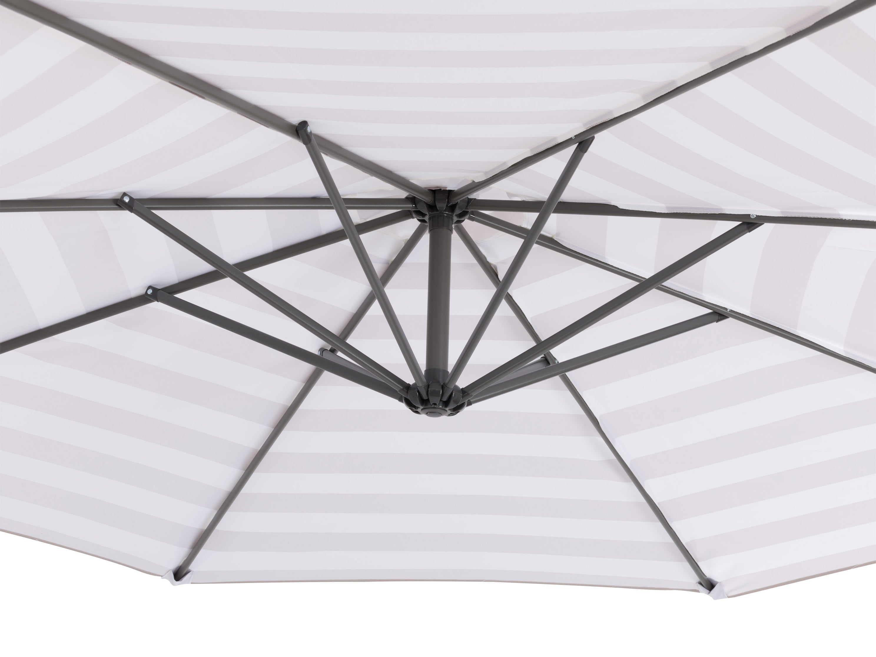 10ft Striped Offset Umbrella in Taupe and White - Perfect for Patio, Poolside, and Outdoor Dining Areas