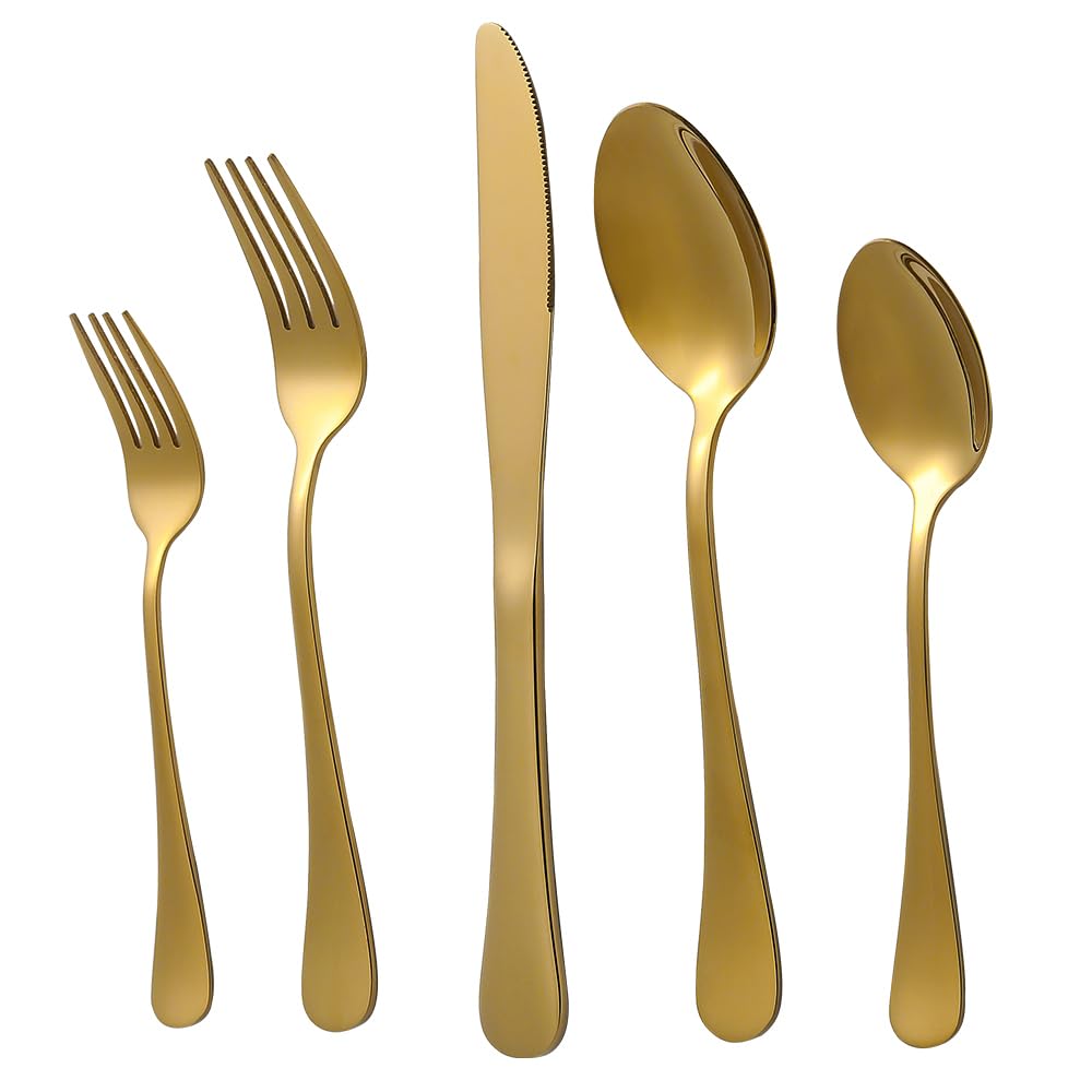 20-Piece Gold Silverware Set - Stainless Steel Flatware Cutlery Set for Home, Kitchen, Restaurant, Hotel - Tableware Service for 4 - Dishwasher Safe Spoons & Forks Set - Perfect for Dinner Parties, Weddings & Fine Dining