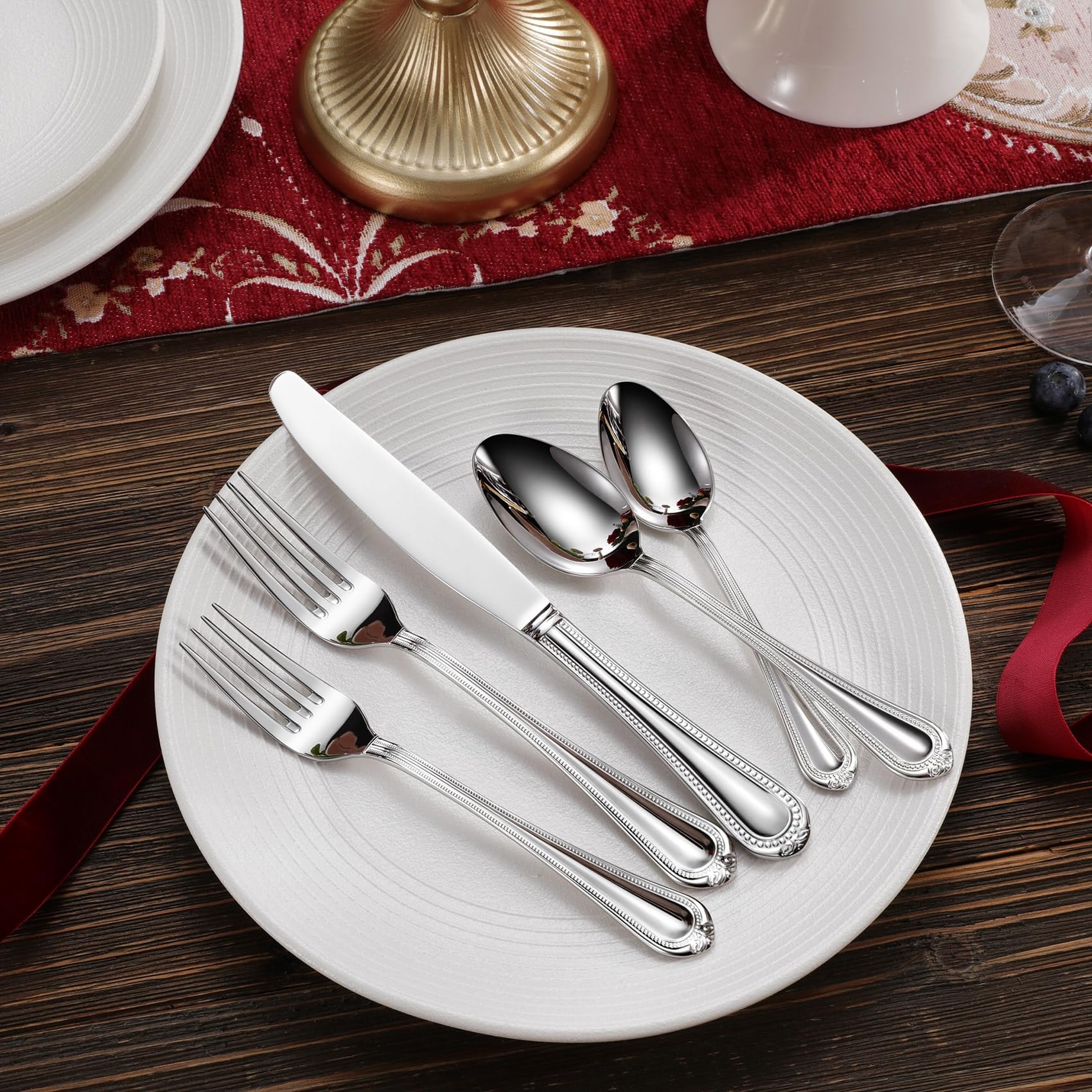 KEAWELL 4-Piece Premium Stainless Steel Spoon Set - 18/10 Silverware Teaspoons with Elegant Pearl Edge Design, Mirror Polished & Dishwasher Safe (6.4