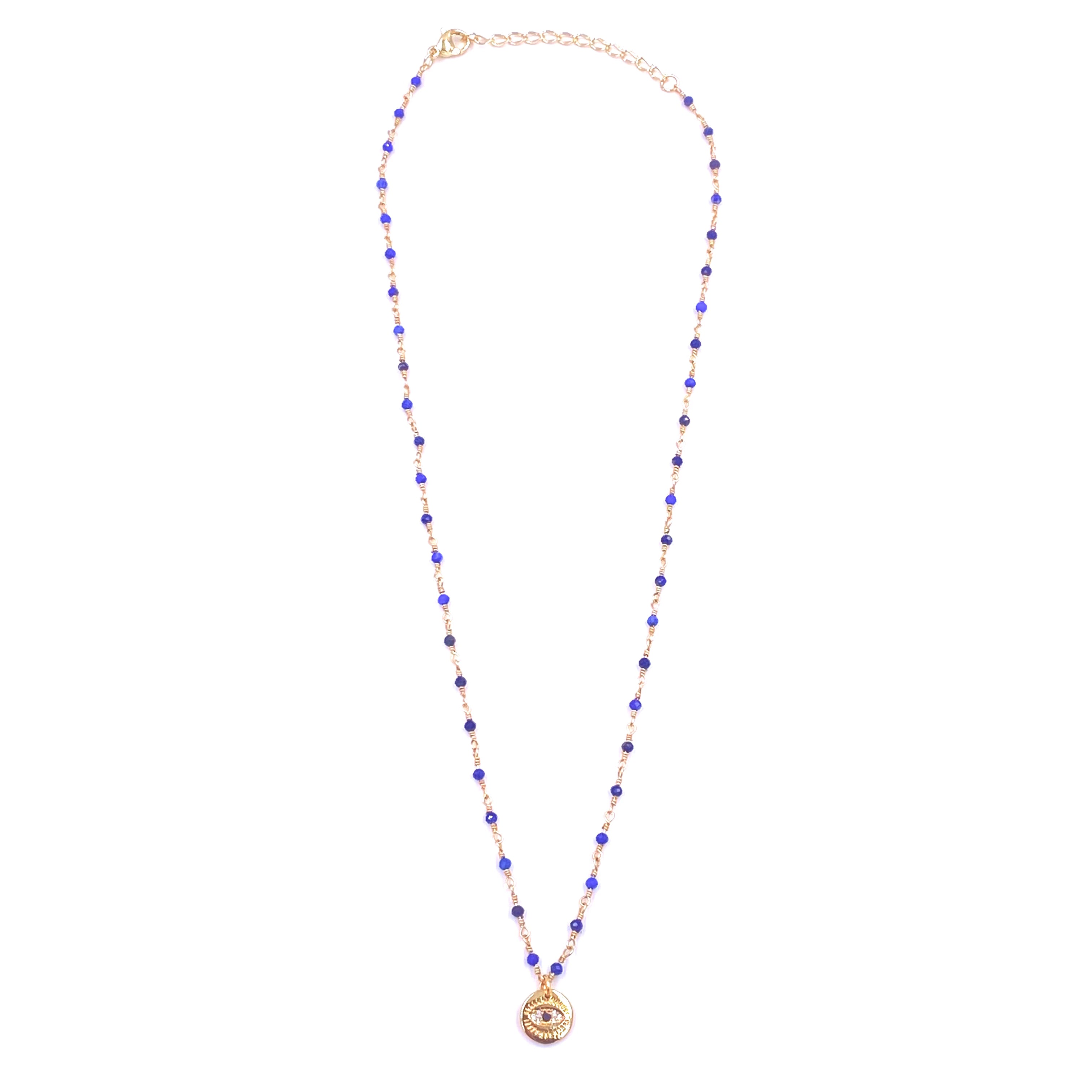 Ashley Gold Stainless Steel Blue Beaded Chain with CZ Evil Eye Pendant Necklace for Women - Elegant Jewelry Gift for Birthday, Party & Everyday Wear