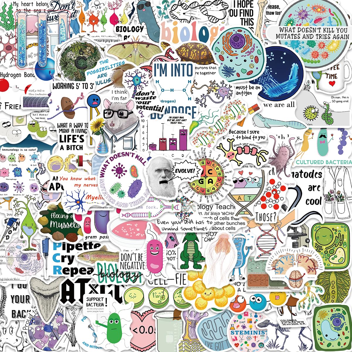 100Pcs Science Lab Stickers - Funny Biology Experiment Decals for Water Bottles, Laptops, Skateboards & More | Perfect for Students, Teachers & Science Lovers | Great for School, Lab & DIY Projects