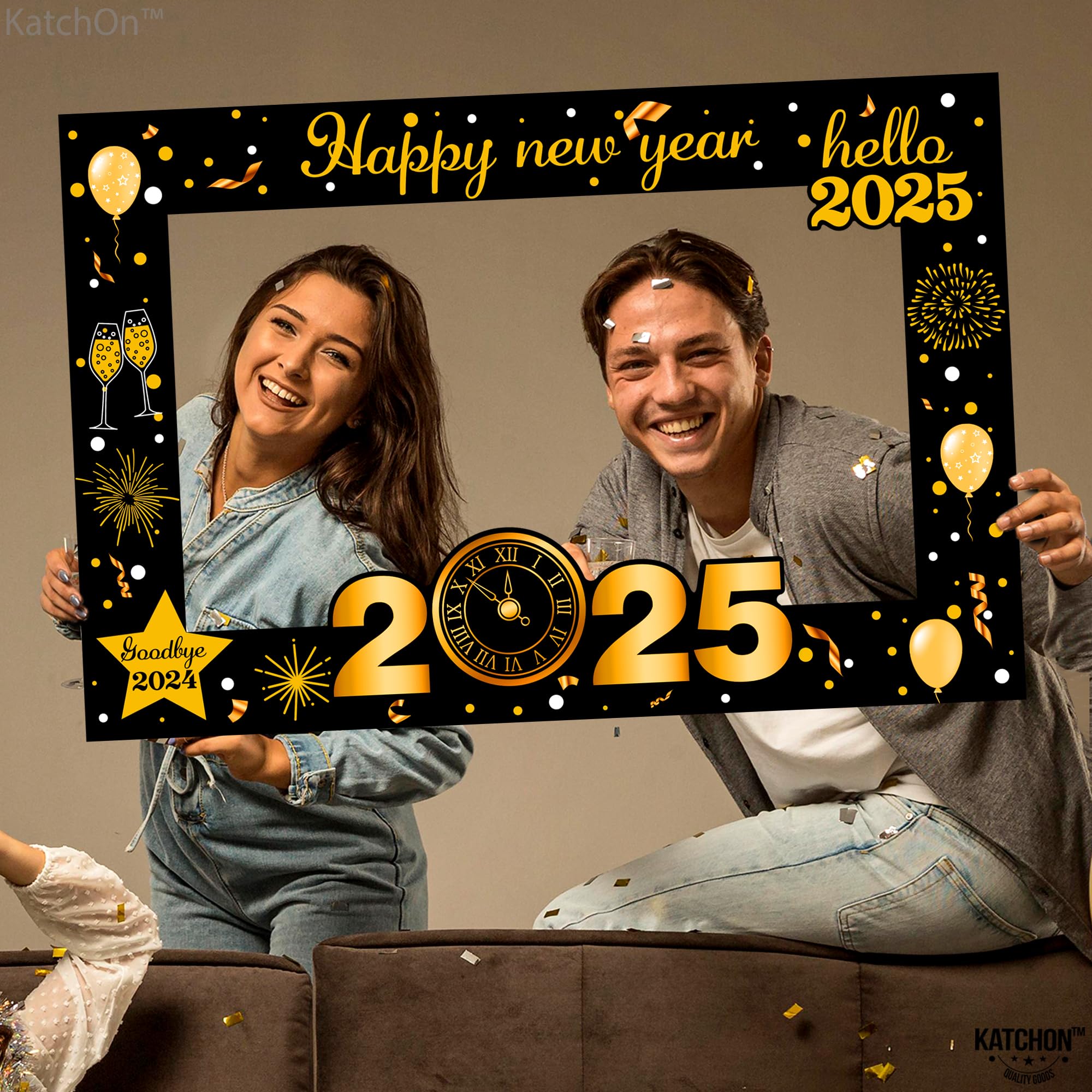 KatchOn 36 Inch New Year Photo Booth Frame 2025 - Large New Years Eve Party Decorations & Props for NYE Celebrations - Perfect for New Year Countdown Parties, Family Gatherings & Social Media Photos