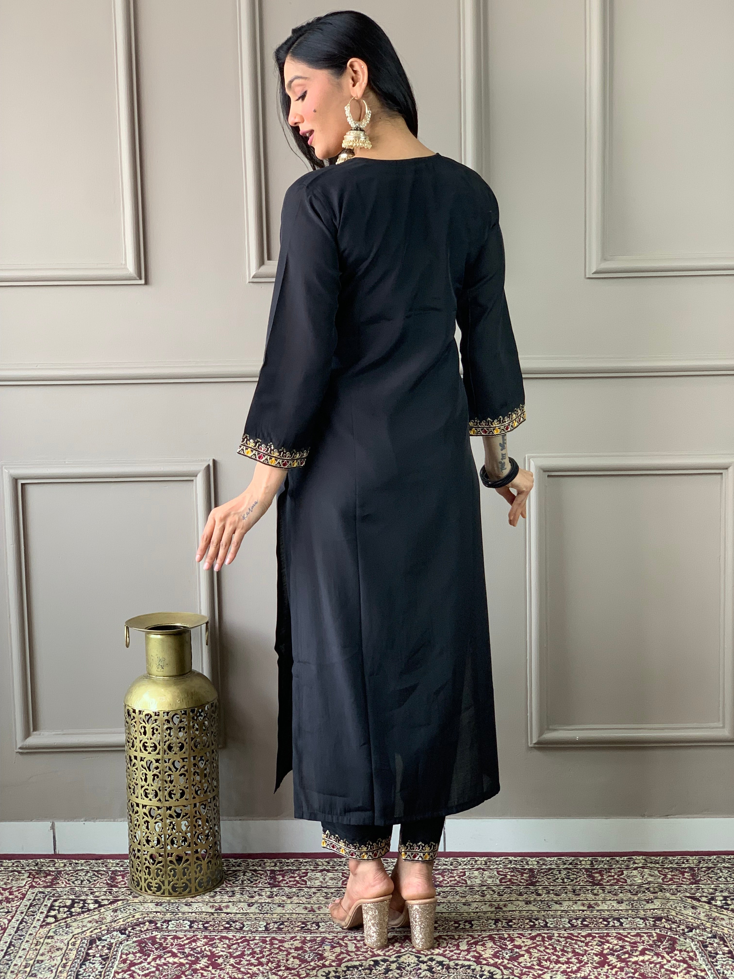 Stylish Black Ready-Made Pant Suit with Elegant Designer Embroidery - Perfect for Office Wear, Business Meetings & Formal Events