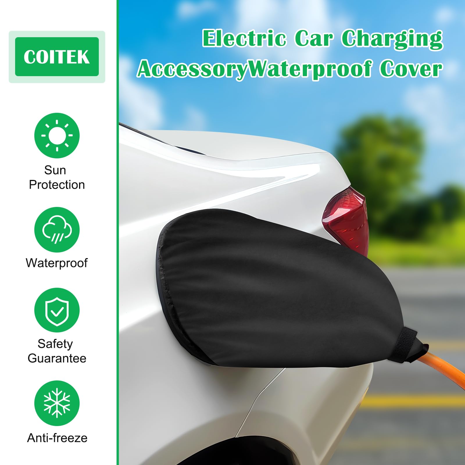 Magnetic Electric Car Charging Port Cover - Waterproof, Snow & Sun Protection EV Charger Cover for Tesla, Nissan Leaf, Chevy Bolt - Durable External Charger Protector (Black) | Perfect for Outdoor Parking & Extreme Weather Protection