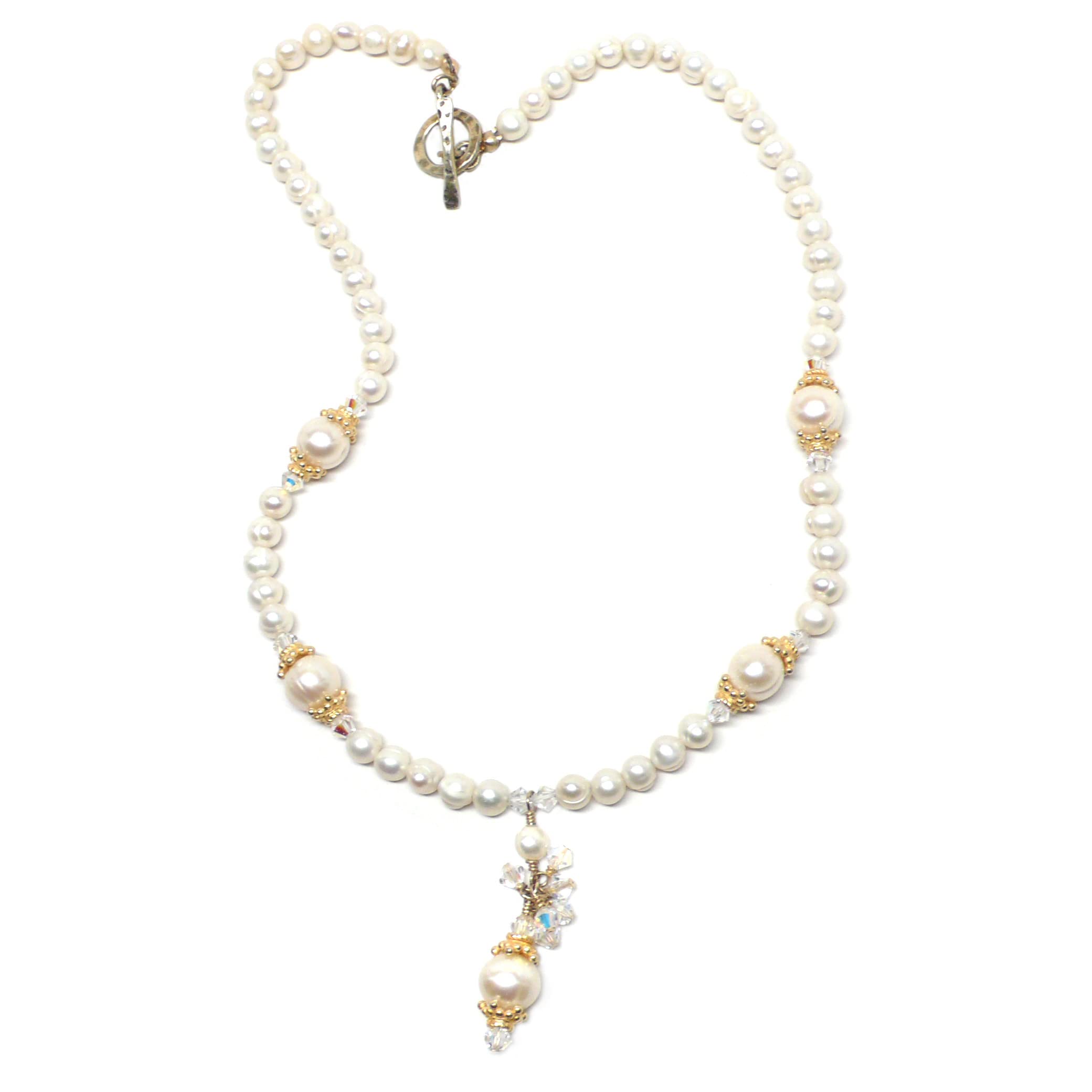 Elegant White Cultured Freshwater Pearl Necklace with Vermeil Crystal Accents - Perfect for Weddings, Parties & Special Occasions
