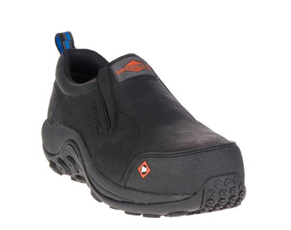 Merrell Jungle Moc Unisex Composite Toe Slip-On Work Shoes - Black (J003347) | Waterproof & Slip-Resistant for Construction, Warehouse & Outdoor Work