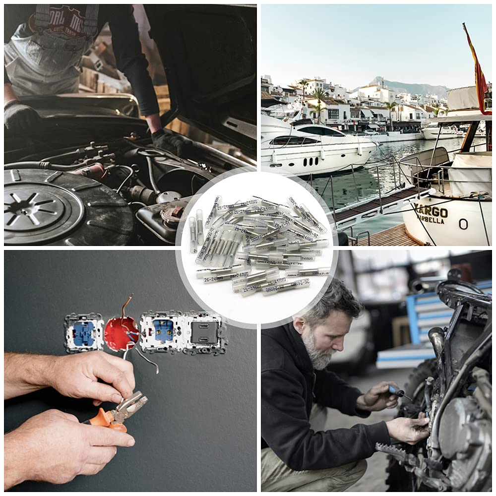 Heat Shrink Butt Connectors 26-24 AWG - Marine Grade Waterproof Electrical Connectors for Boat & Truck Wiring - Weatherproof Crimp Wire Splices for Automotive, Marine & Outdoor Electrical Projects