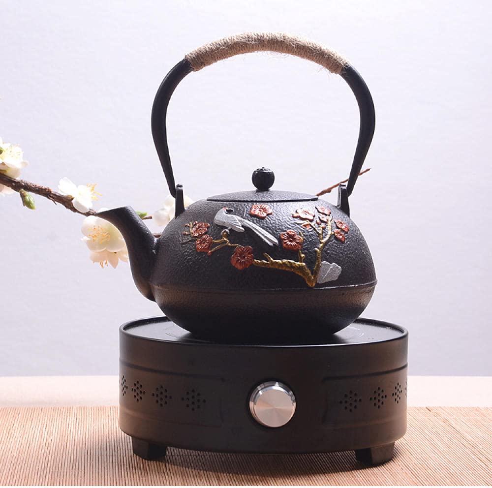 Premium Uncoated Cast Iron Teapot - Authentic Japanese Rosefinch Design for Kung Fu Tea Ceremony | Includes Free Fork | Perfect for Traditional Tea Brewing & Home Decor