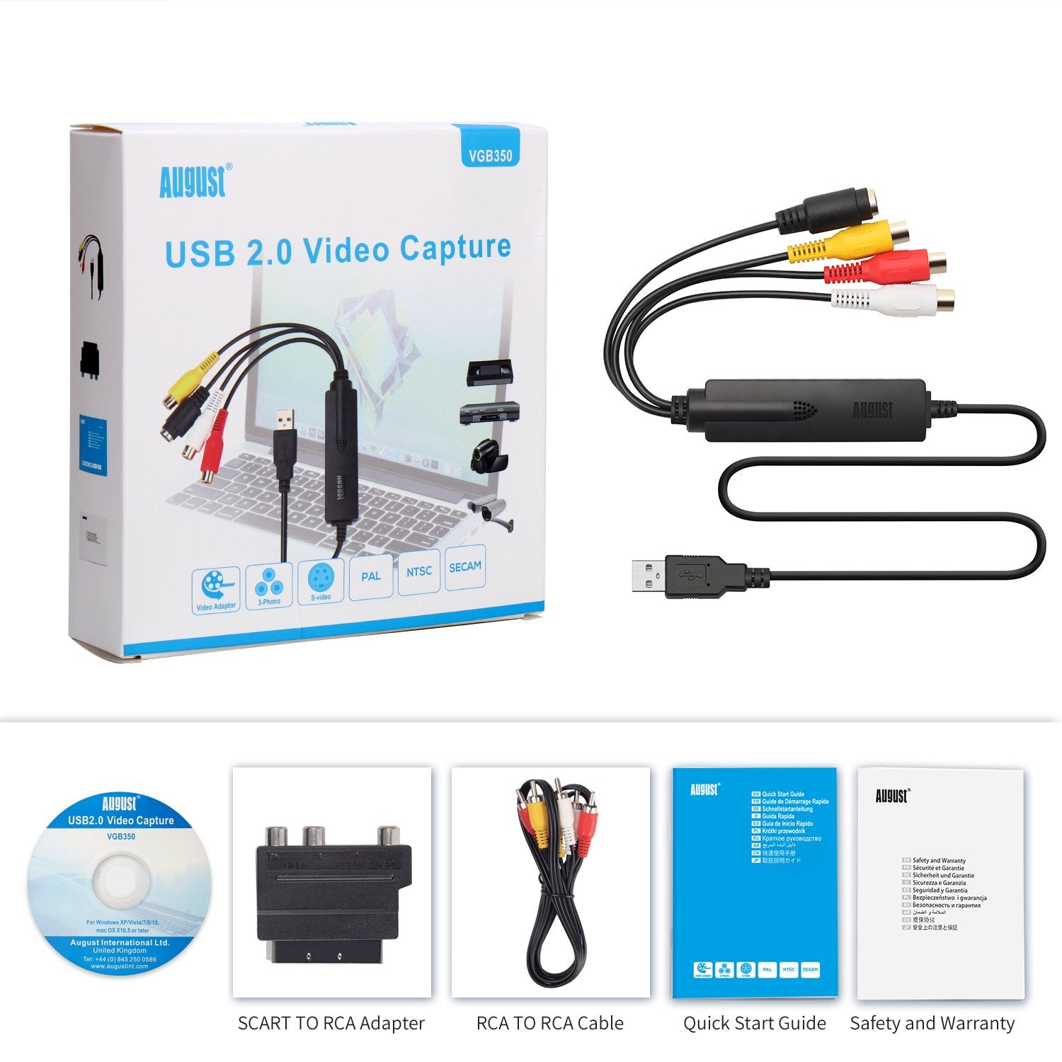 Refurbished VGB350 VHS to Digital Video Capture Card for Windows PC - Convert Hi8, SECAM, DVD to Digital Format - Perfect for Home Movies, Archiving & Video Editing