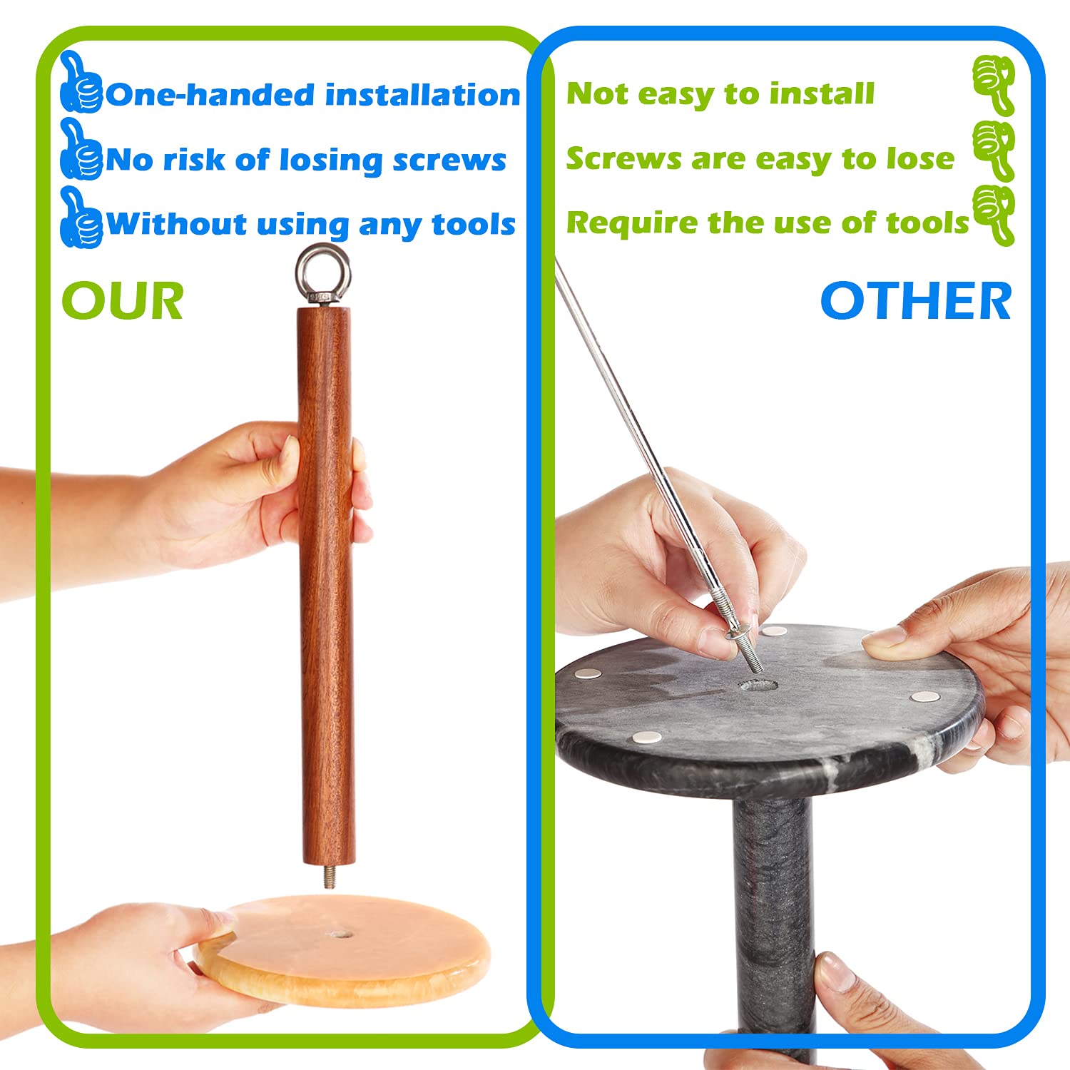 Modern Free-Standing Paper Towel Holder with Weighted Marble Base & Sapele Wood Poles - Standard & Jumbo Size Kitchen Countertop Dispenser (Yellow) - Perfect for Kitchens, Restaurants, and Office Break Rooms