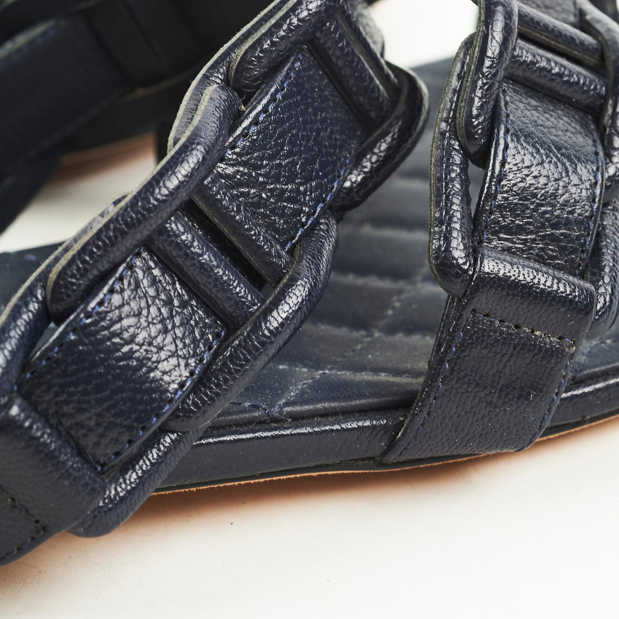 Chanel Navy Blue Leather Sandals Size 36 - Women's Luxury Designer Shoes for Summer Beach & Vacation Outfits