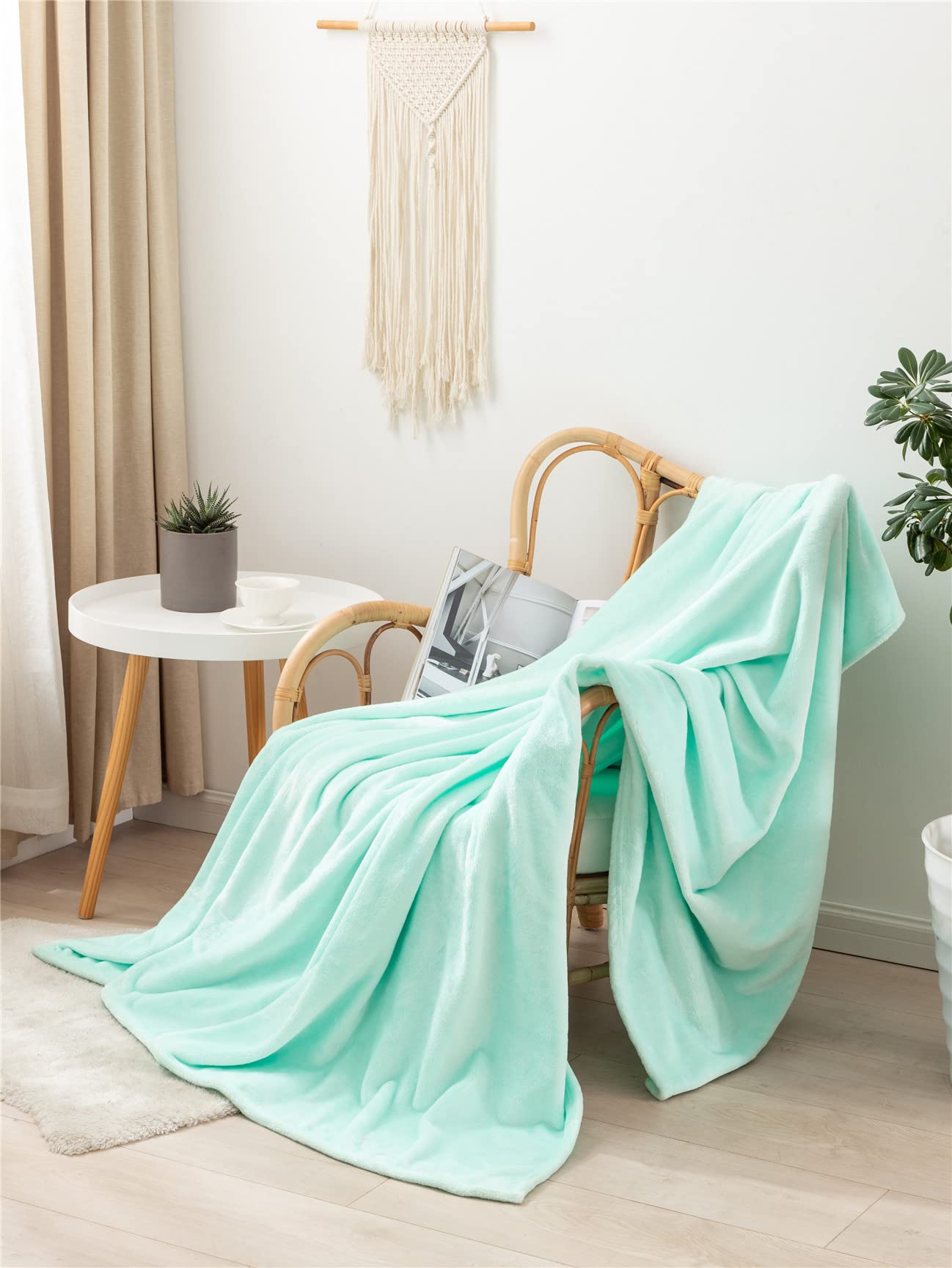Yunuo Flannel Throw Blanket - Ultra Soft 28x39 Inch Couch Blanket for Sofa & Bed - Cozy Home Decor in Mint Green - Perfect for Lounging, Movie Nights & Winter Warmth