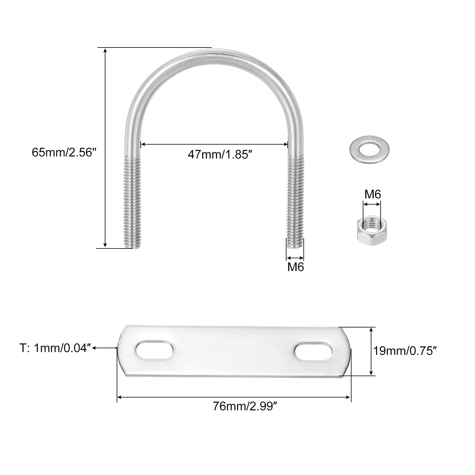 uxcell 4 Sets 304 Stainless Steel U-Bolts - 47mm(1.85