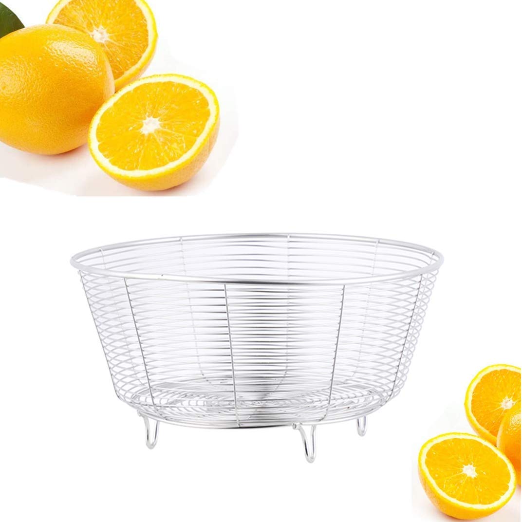 Stainless Steel Fruit Basket Bowl - Durable Wire Storage Basket for Kitchen, Bread, Vegetables - Sleek Modern Design for Countertop & Dining Table Organization - Silver