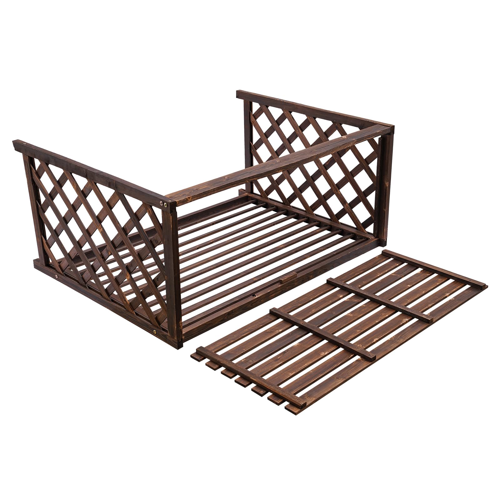 Retro Wood Air Conditioner Privacy Screen - Free Standing AC Fence for Outdoor Unit, Brown 43.31