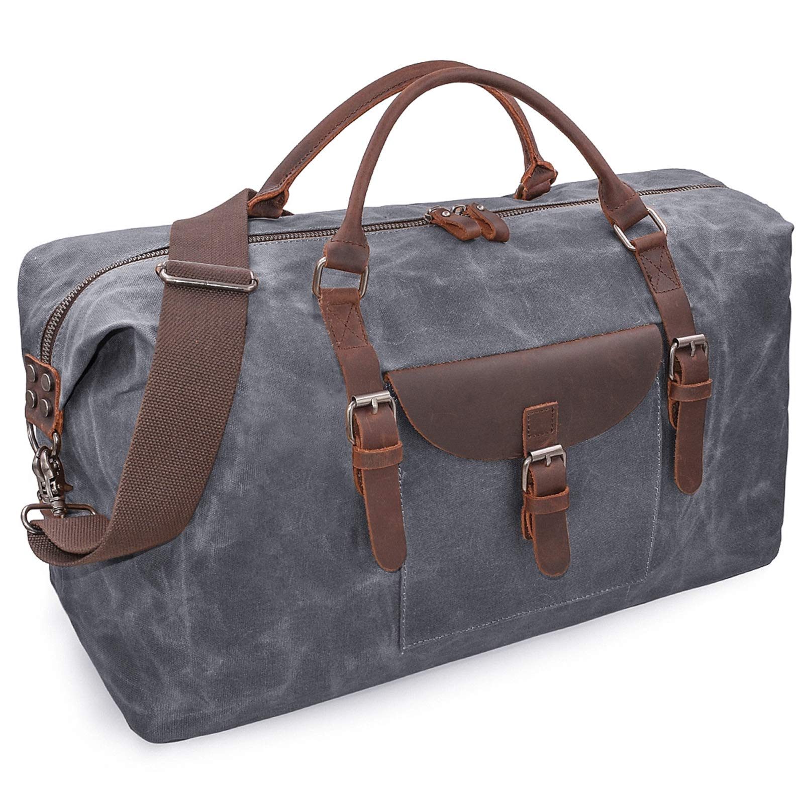 Premium Oversized Travel Duffel Bag - Waterproof Canvas & Genuine Leather Weekender Overnight Carry-On Luggage for Men & Women - Perfect for Gym, Weekend Getaways, Business Trips and Air Travel