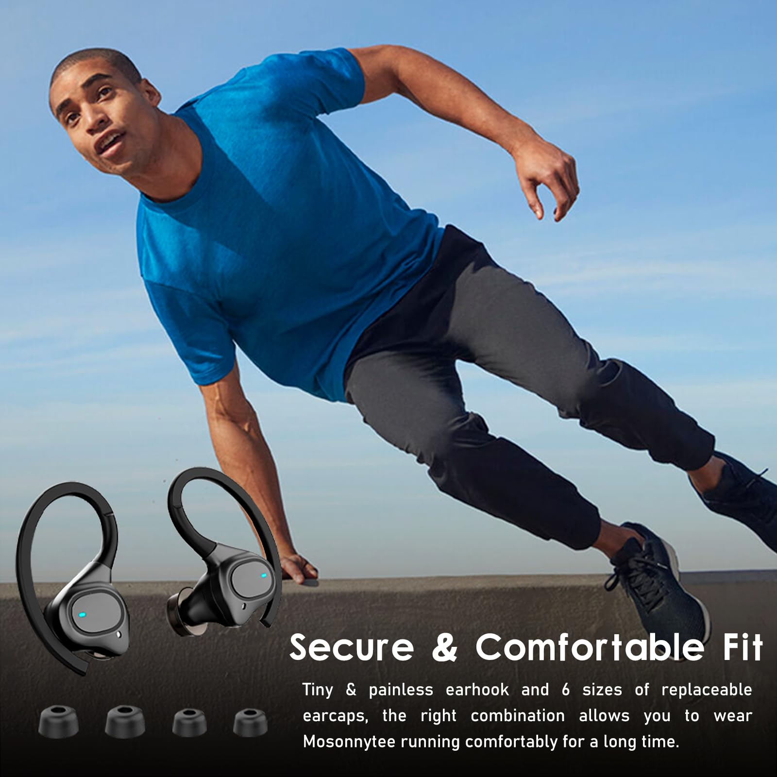 Wireless Bluetooth Workout Earbuds - Over Ear Headphones with IPX5 Waterproof, 50H Playtime & Charging Case - Compatible with iPhone - Perfect for Running, Gym & Sports Activities (Black)