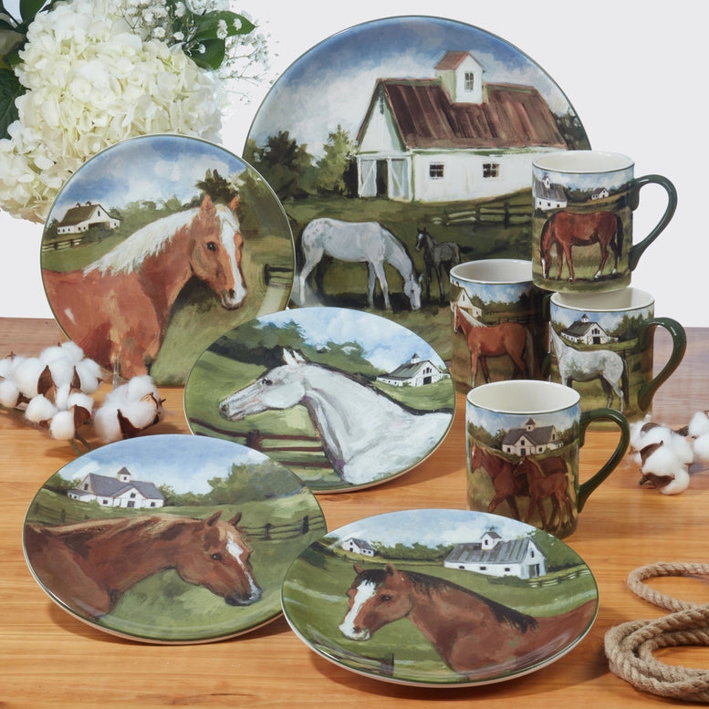 Premium Stables Dinnerware Set - Elegant Porcelain Plates, Bowls & Mugs for Fine Dining - Perfect for Wedding Registry, Anniversary Gifts & Upscale Dinner Parties