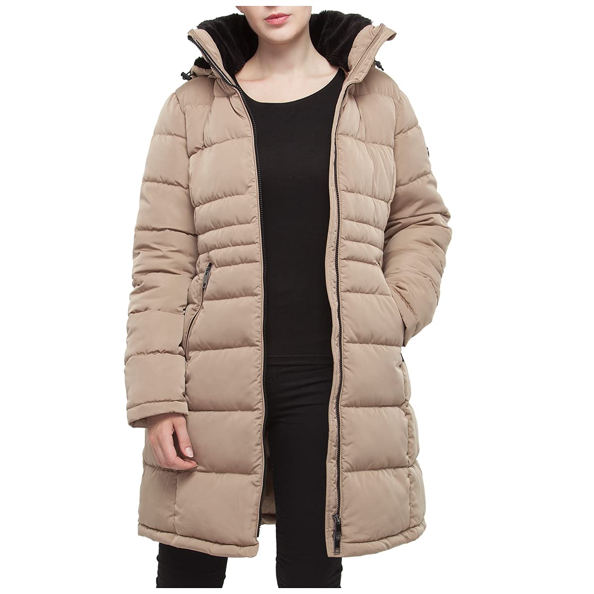 Rokka&Rolla Women's Long Puffer Jacket with Faux Fur Hood - Winter Maxi Coat for Cold Weather, Warm Thick Down Parka for Snow, Outdoor Activities & Daily Wear