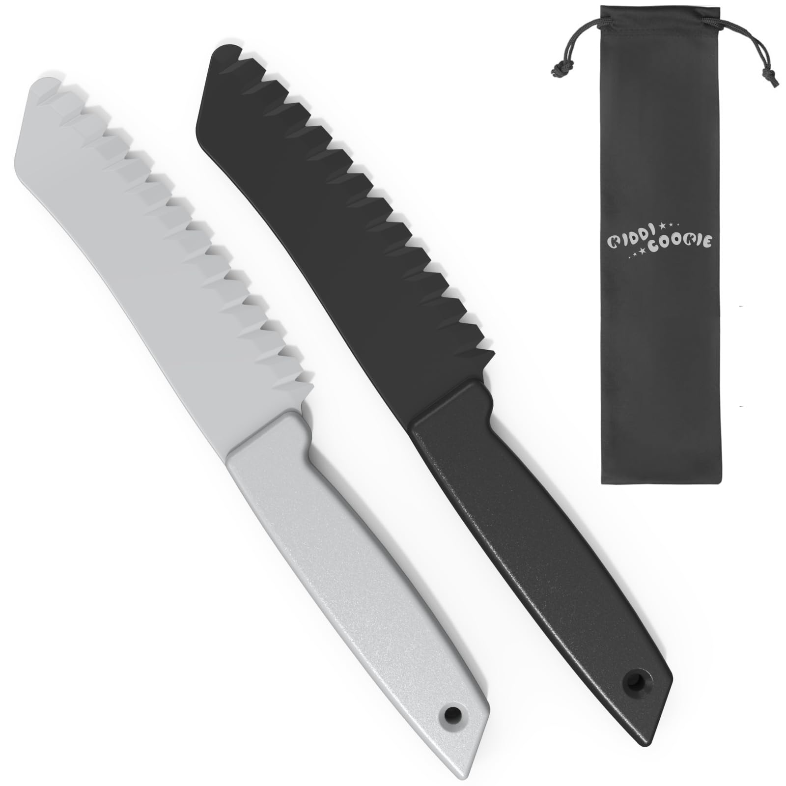 2-Pack Plastic Knives for Nonstick Pans - Serrated Lettuce Knives for Cutting Fruits, Vegetables & Bread - BPA-Free Kitchen Tools for Salad Prep & Baking (Black & Grey) - Perfect for Picnics, Camping & Everyday Cooking