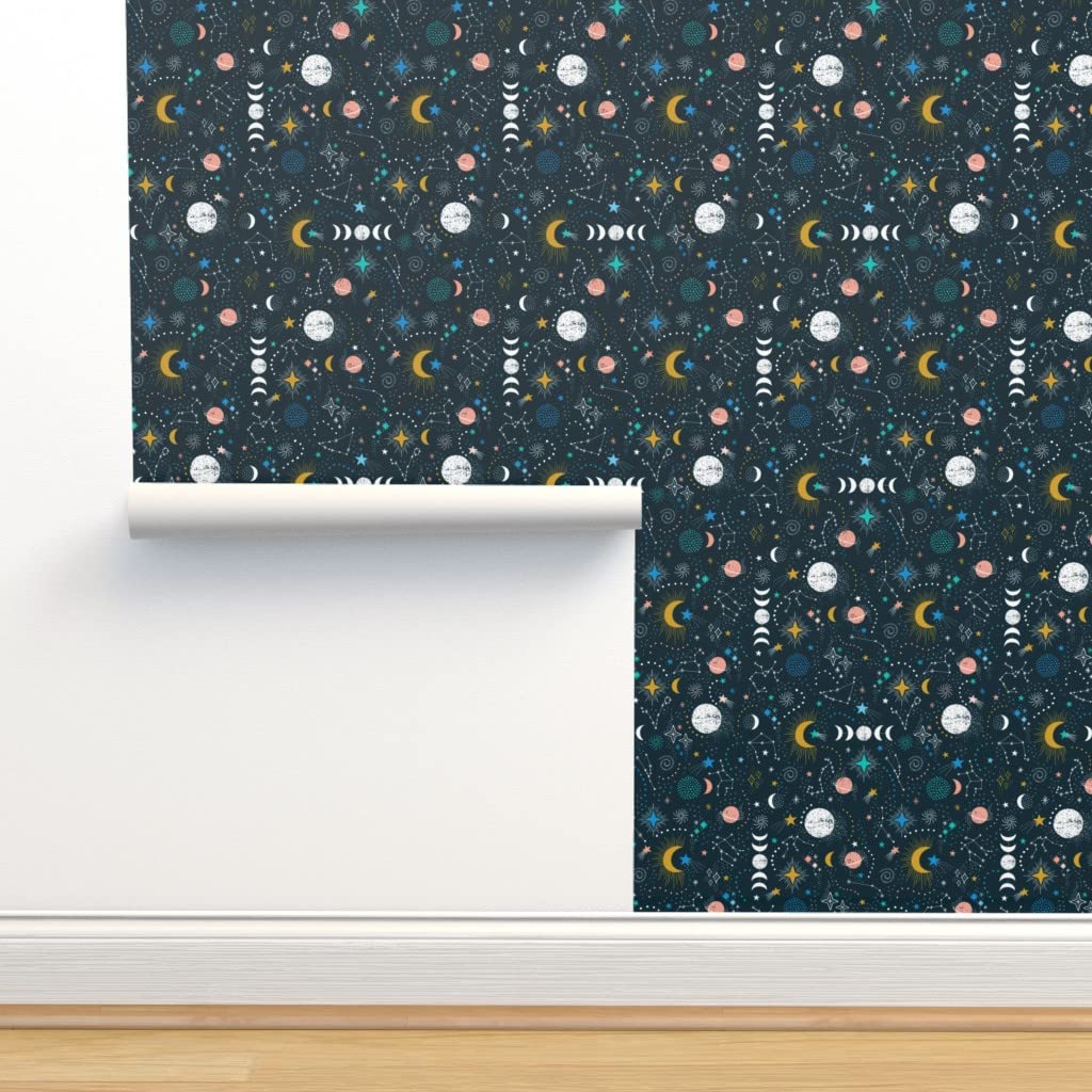 Peel & Stick Wallpaper 9ft x 2ft - Night Sky Astrology Zodiac Sun Sign Constellations Solar System Planets Moon Custom Removable Wallpaper - Perfect for Bedroom, Nursery, Office & Home Decor