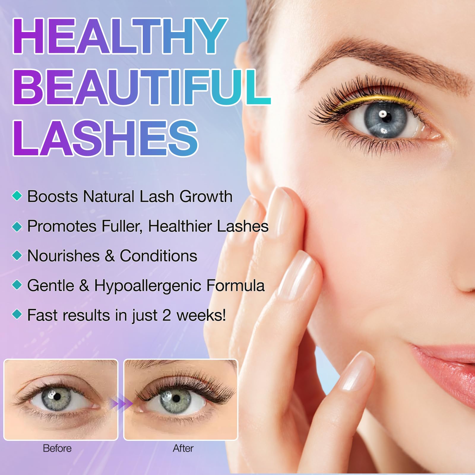 Best Eyelash Growth Serum for Longer, Thicker & Fuller Lashes - Natural Lash Enhancer for Sensitive Eyes - Non-Irritating Formula for Daily Use at Home or Salon