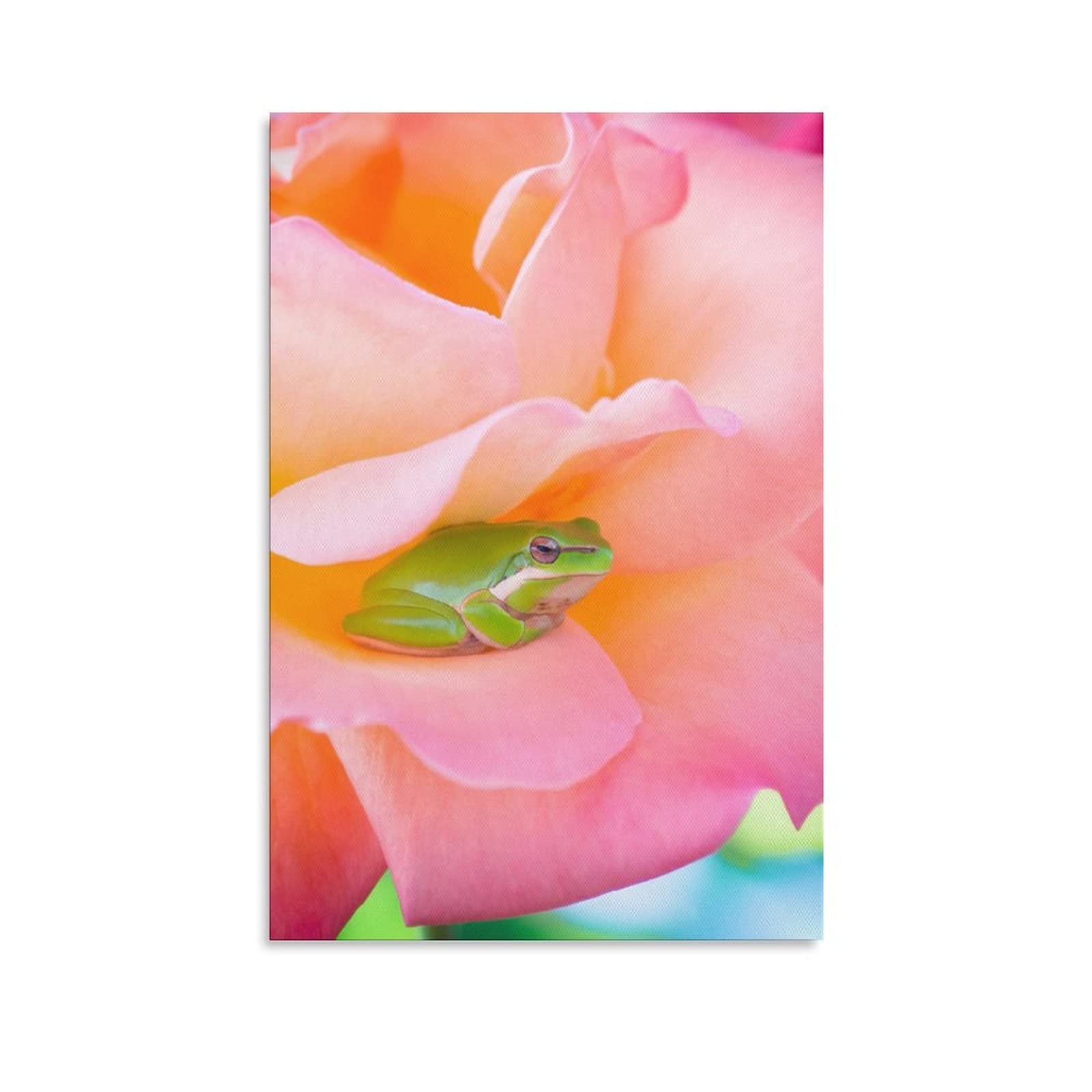 Rose Flower Petals Tree Frog Canvas Wall Art Print - 12x18 Inches (30x45cm) Nature Inspired Painting for Living Room, Bedroom & Office Decor - Perfect Gift for Home Decor & Housewarming