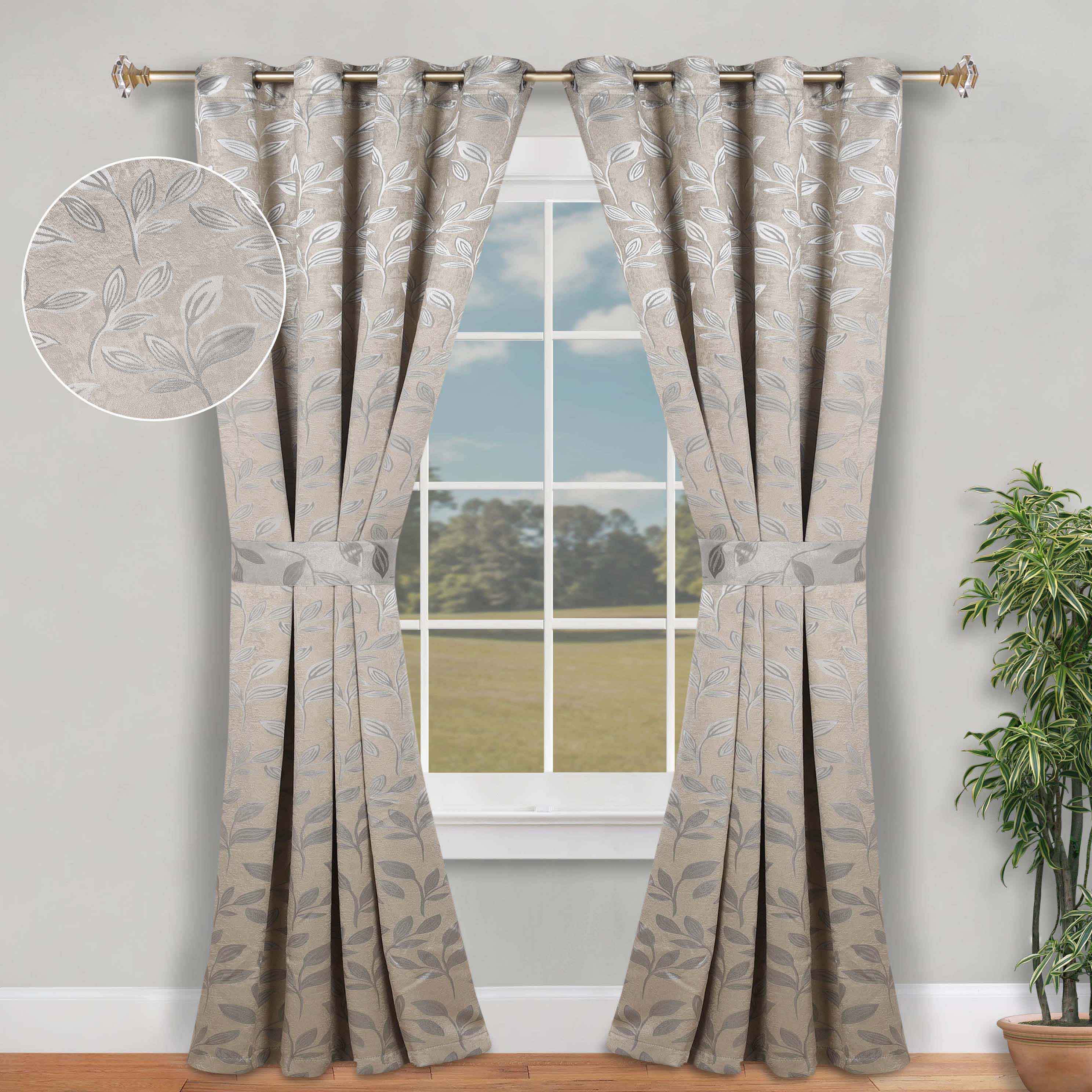 Blackout Curtains for Bedroom - Set of 2 Panels, 100% Room Darkening Thermal Insulated Drapes with Leaves Pattern - Perfect for Nursery, Home Theater & Light Sleepers
